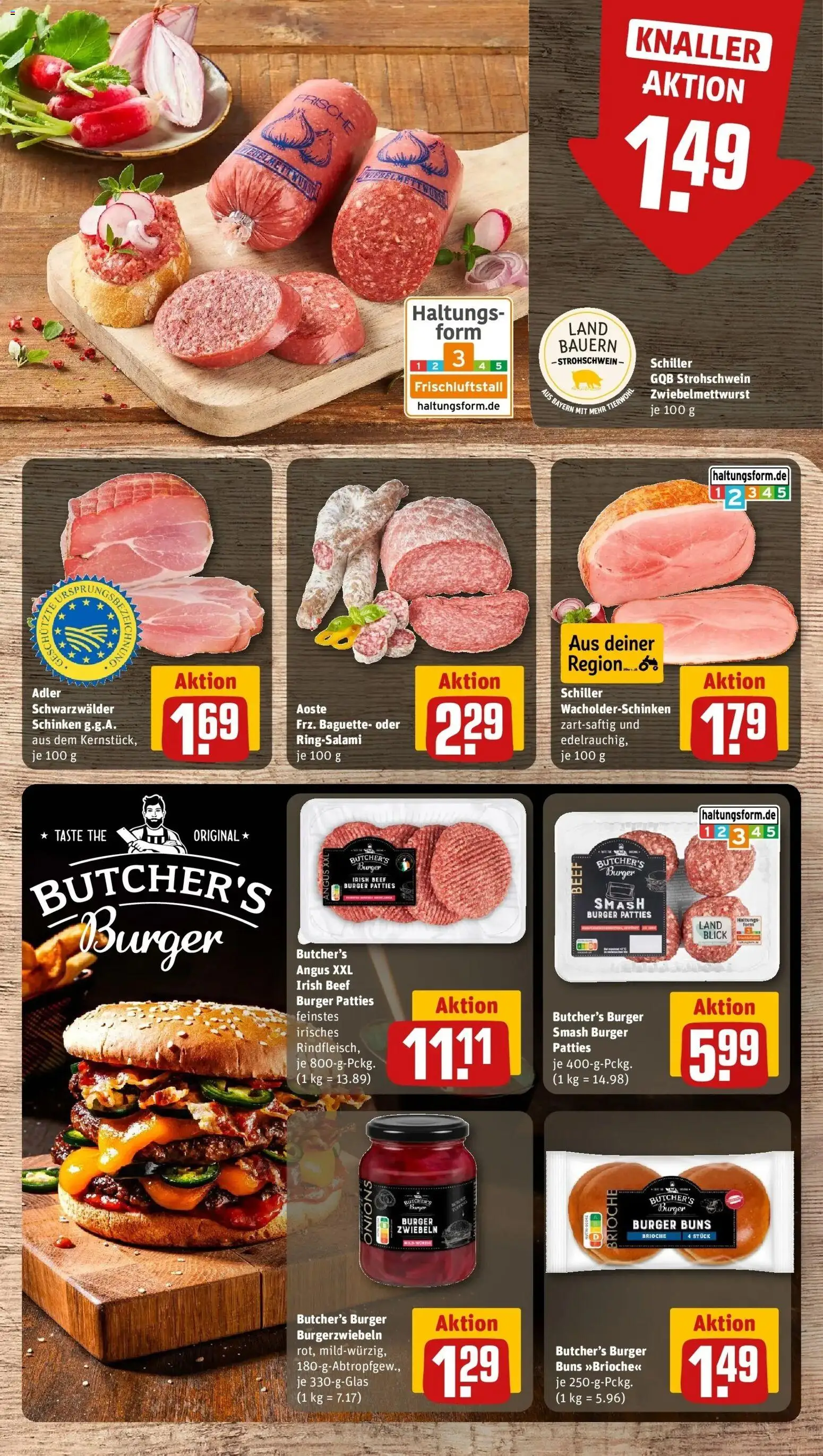 REWE Prospekt ab 24.08.2026 zum Blättern » Angebote | Seite: 8 | Produkte: Burger, Baguette, Zwiebeln, Schinken