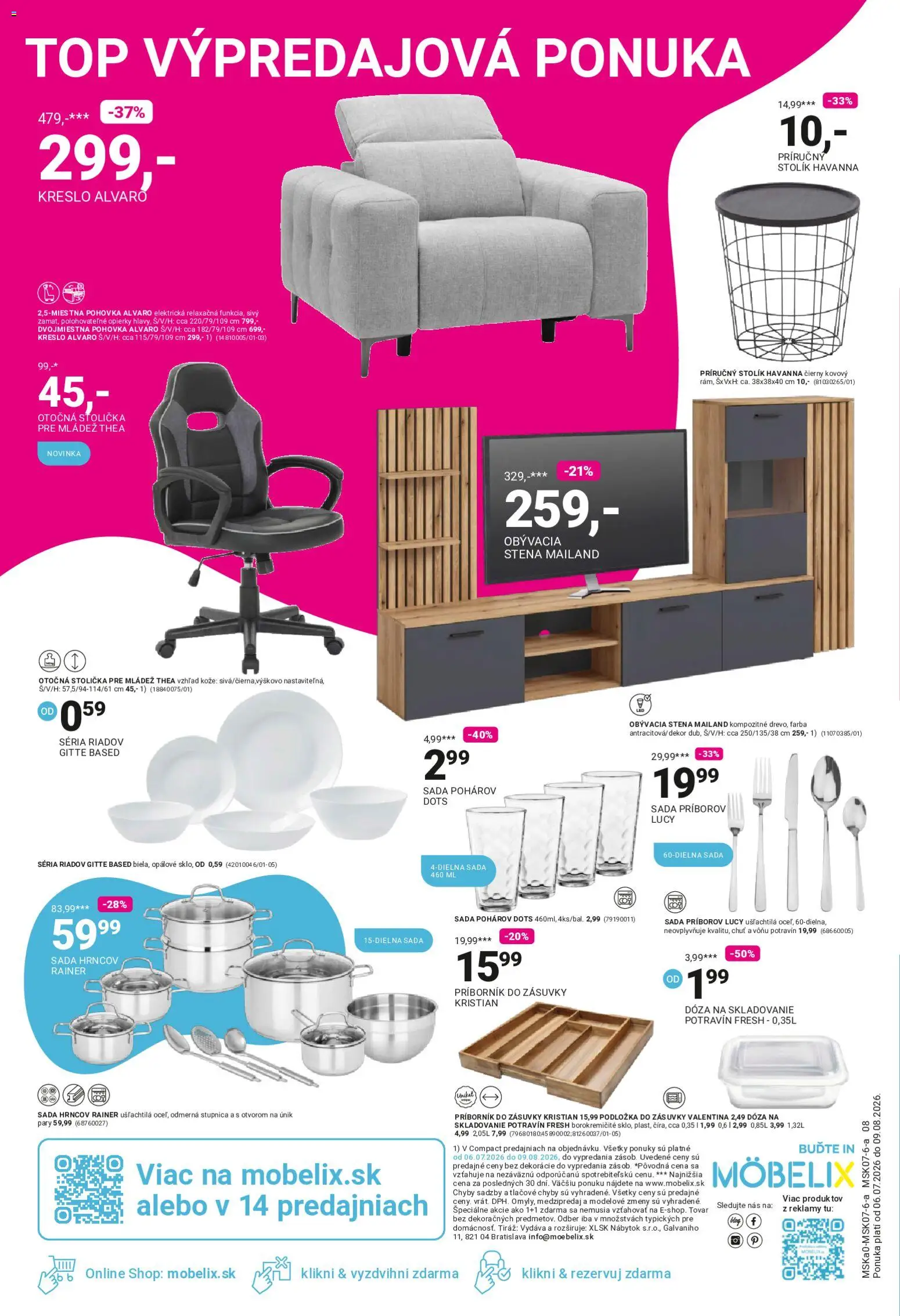 Nové Möbelix akcie – leták je platný od 06.07.2026 | Strana: 8 | Produkty: Nábytok, Pohovka, Príručný stolík