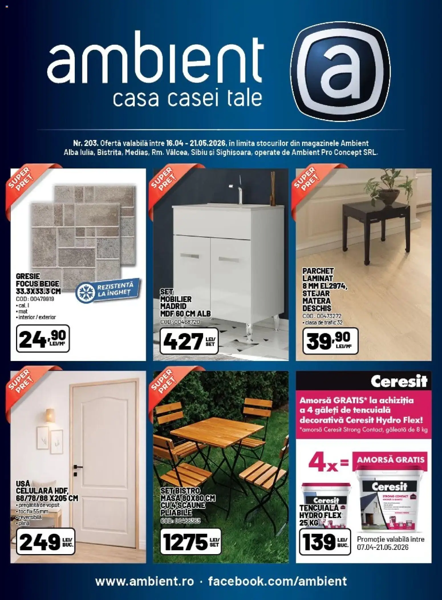 Noul catalog Ambient – valabil de la 16.04.2026 | Pagină: 1 | Produse: Gresie, Parchet, Masă, Amorsă