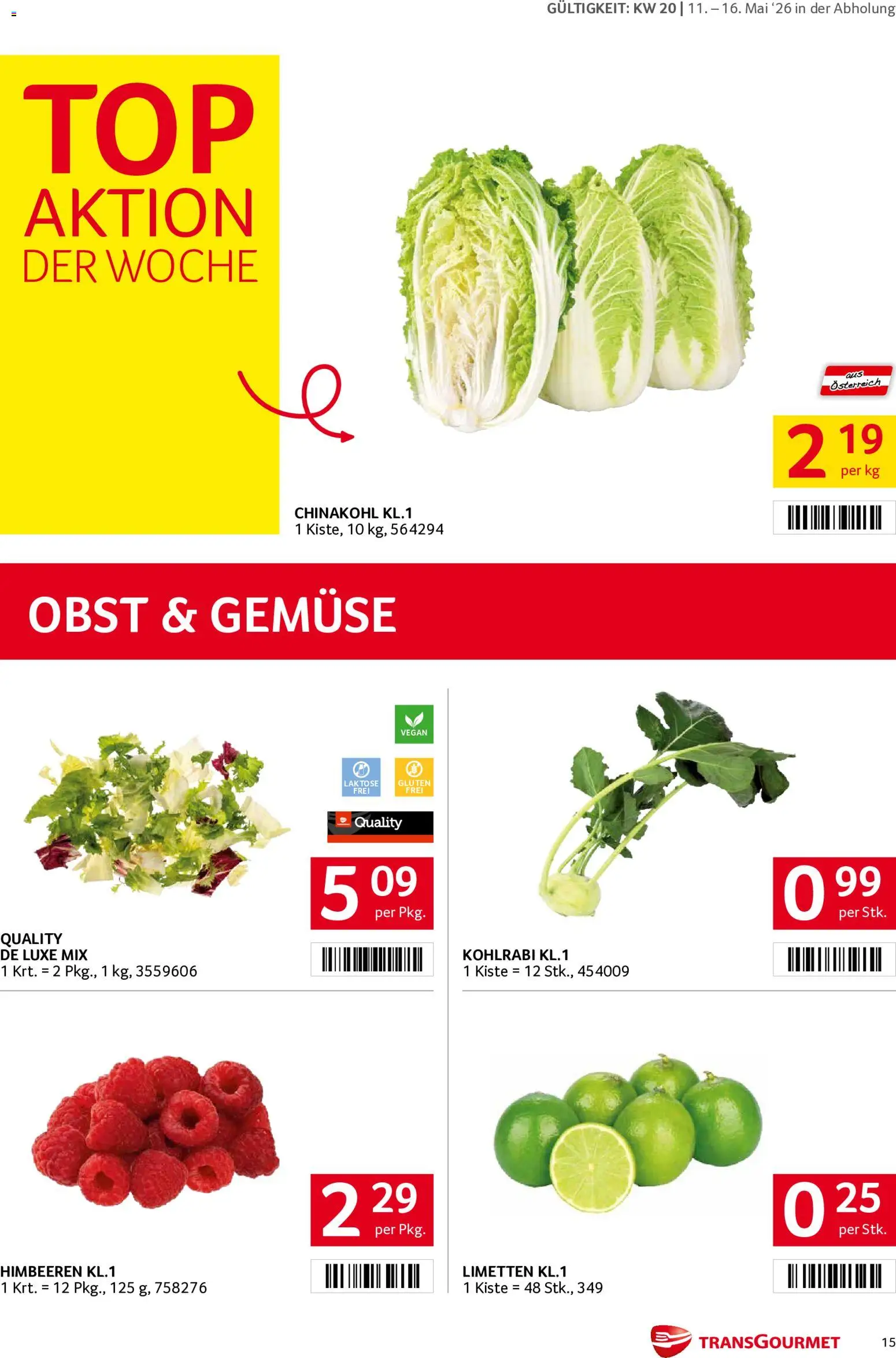 Transgourmet Flugblatt gültig ab 11.05.2026 | Seite: 15 | Produkte: Gemüse, Obst, Chinakohl