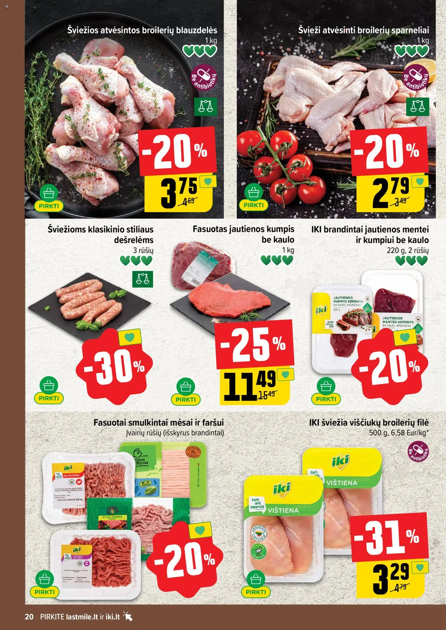 IKI akcijos nuo 2026.09.28 | Puslapis: 20 | Prekių: Jautienos, Kumpis, Vištiena