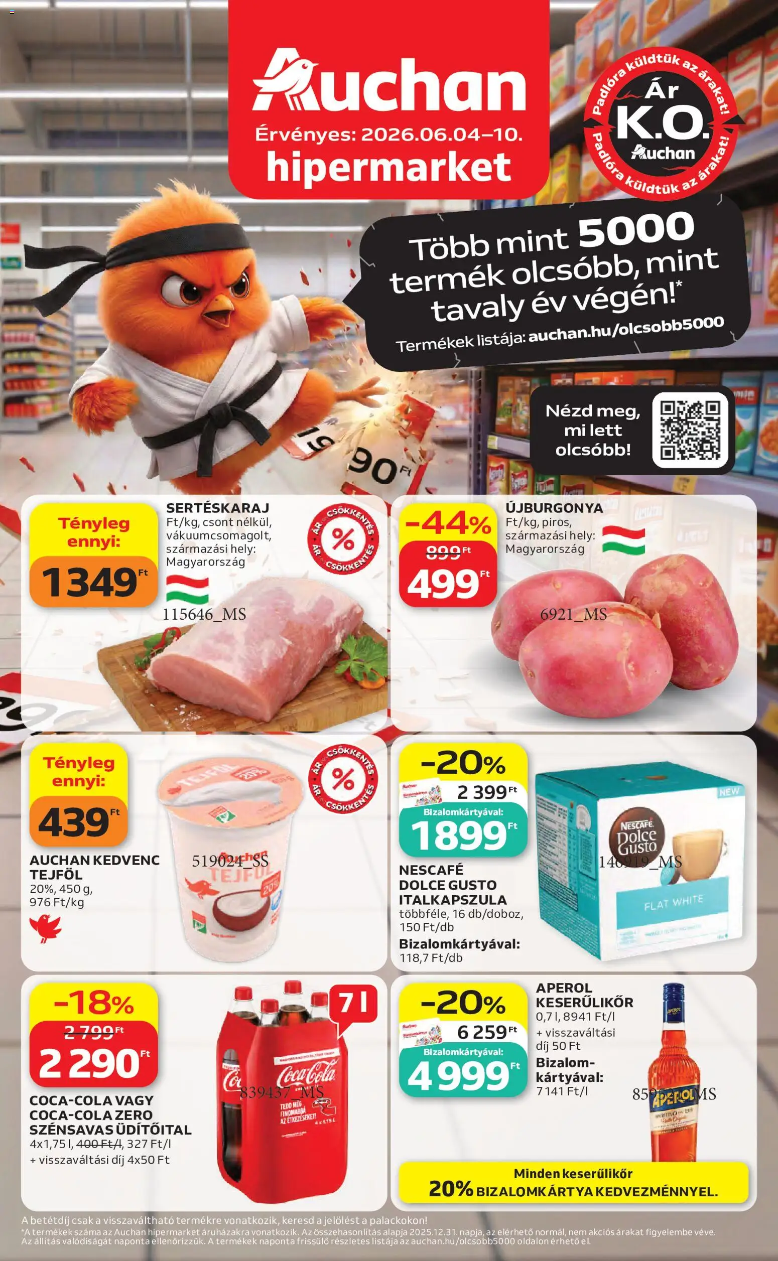 Auchan akciós ujság - amely érvényes a következő dátumtól: 04.06.2026 | Oldal: 1 | Termékek: Nescafé, Sertéskaraj, Coca Cola, Cola
