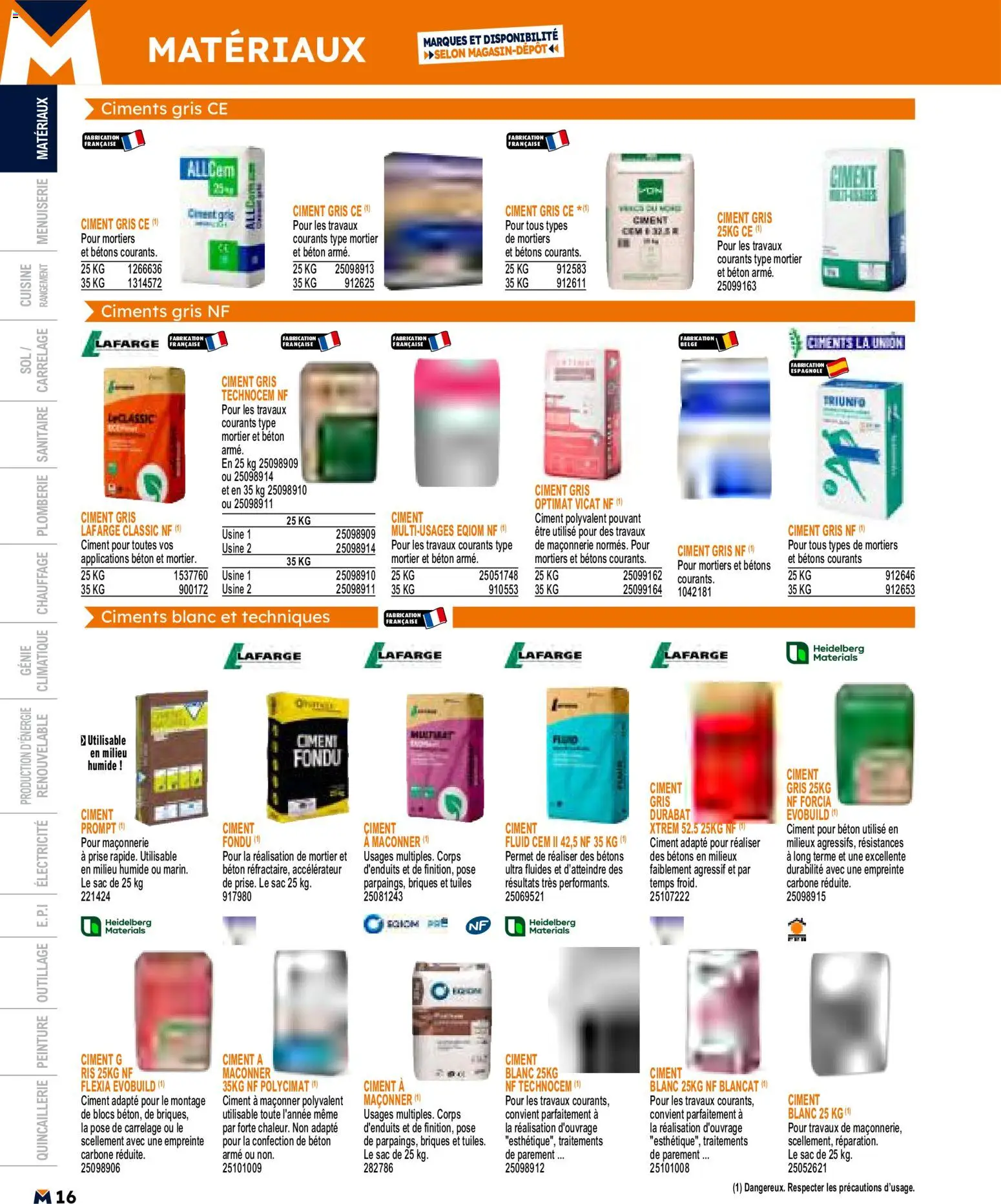 {H1} | Page: 16 | Produits: Sac, Mortier, Briques, Prise