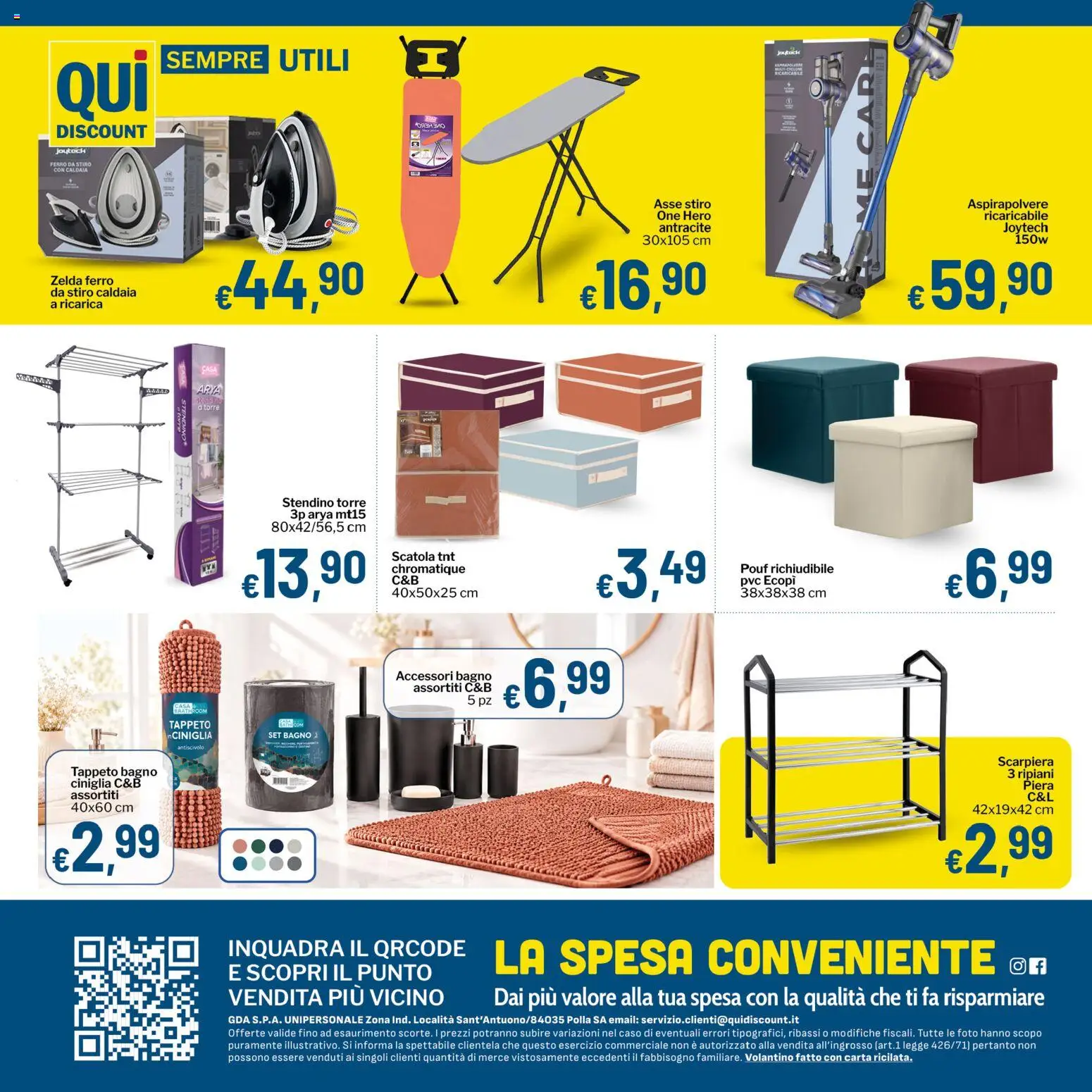 Volantino Qui Discount del 06/10/2026 | Pagina: 8 | Prodotti: Scarpiera, Aspirapolvere, Ferro da stiro, Bagno