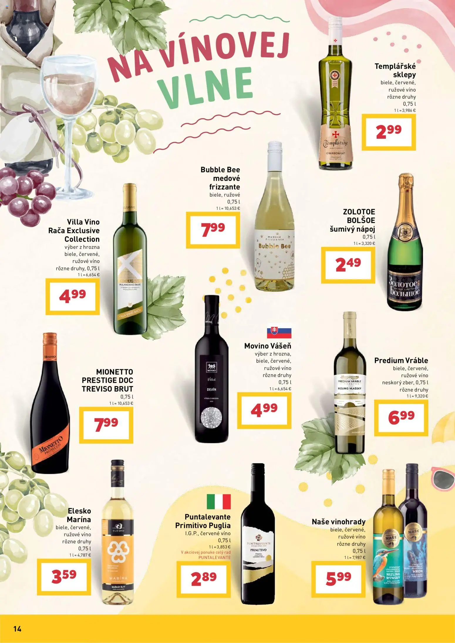 Nové Billa akcie – leták je platný od 27.05.2026 | Strana: 14 | Produkty: Víno, Prosecco, Rúžové víno, Červené víno