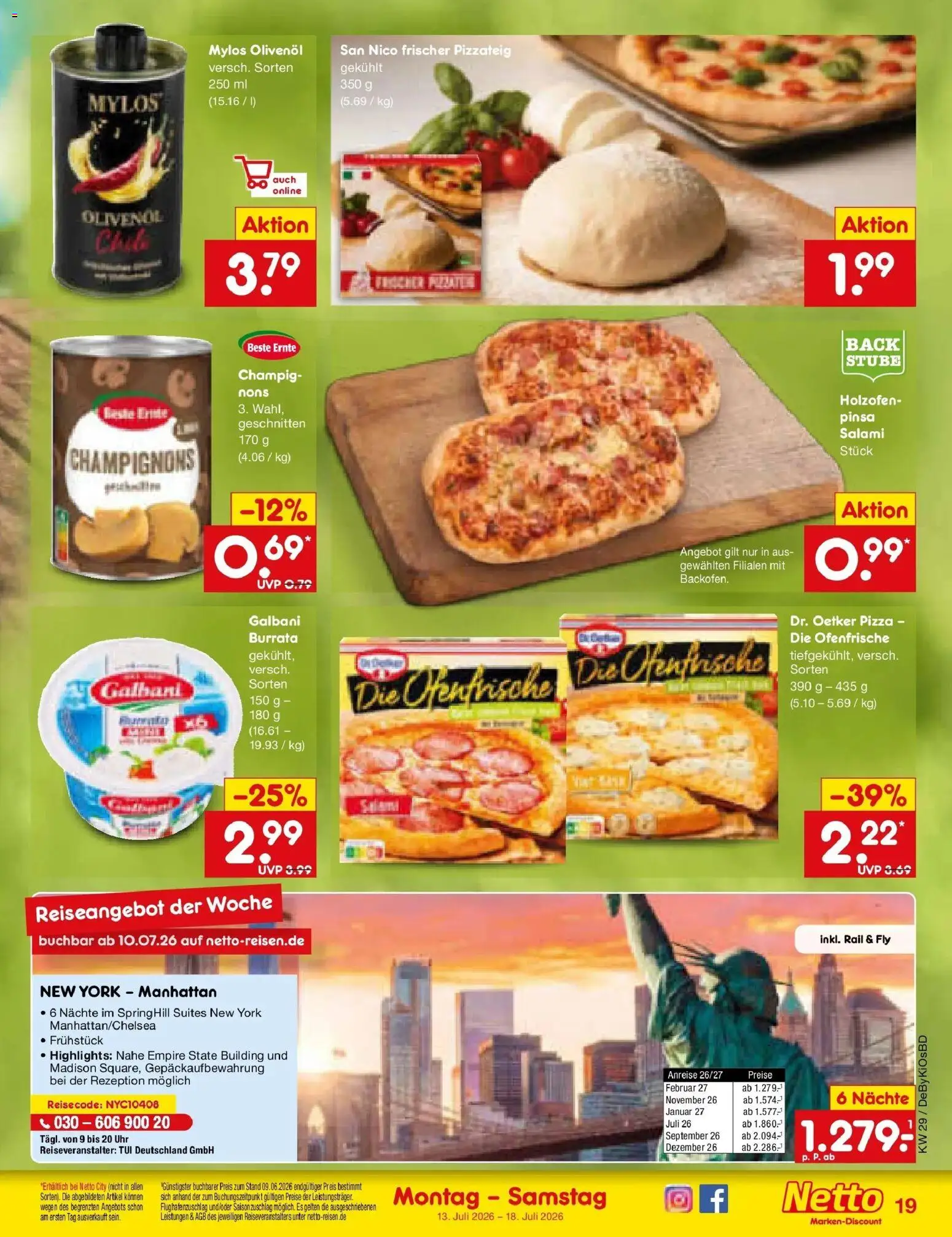 Netto Marken-Discount Prospekt Buttenwiesen – gültig ab 13.07.2026 | Seite: 25 | Produkte: Ofenfrische, Salami, Pizza, Uhr