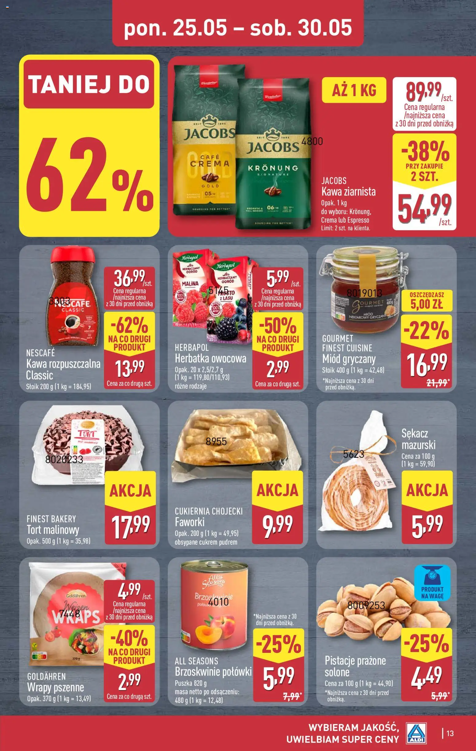 Aldi gazetka od 25.05.2026 | Strona: 13 | Produkty: Miód, Nescafe, Kawa rozpuszczalna, Brzoskwinie