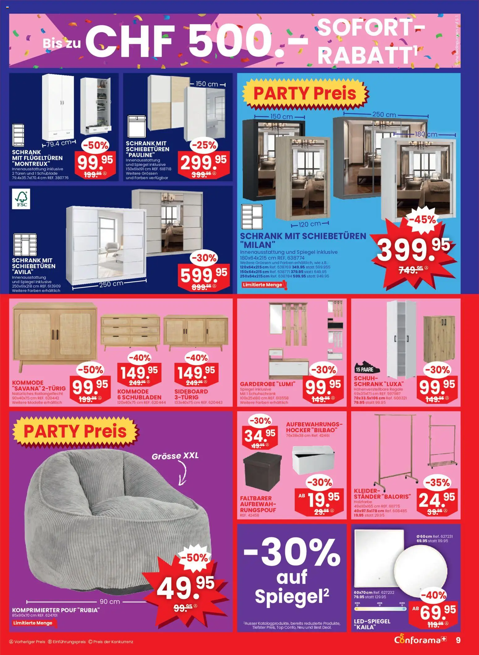 Conforama aktionen Nr 36 – gültig ab 02.09.2026 | Seite: 9 | Produkte: Spiegel, Pouf, Schuhschrank, Top