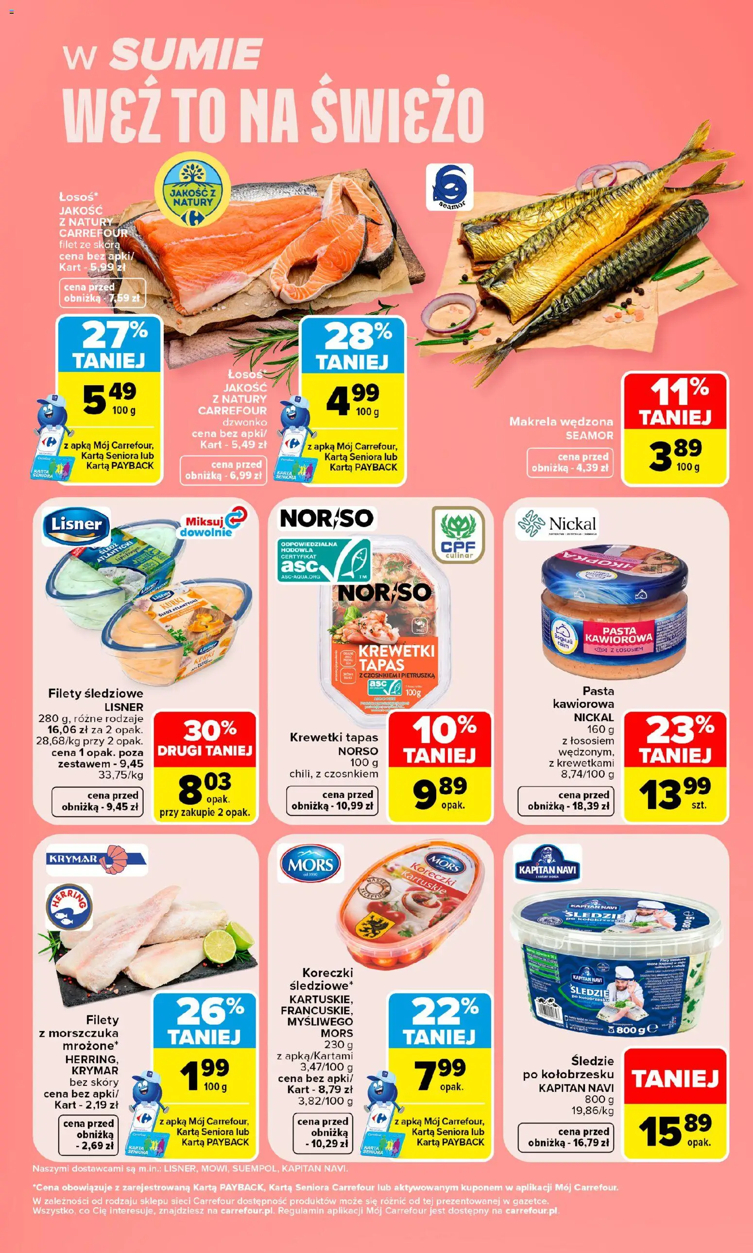 Carrefour gazetka - Weź to na świeżo od 14.09.2026 | Strona: 3 | Produkty: Śledzie, Makrela wędzona, Makrela, Łosoś