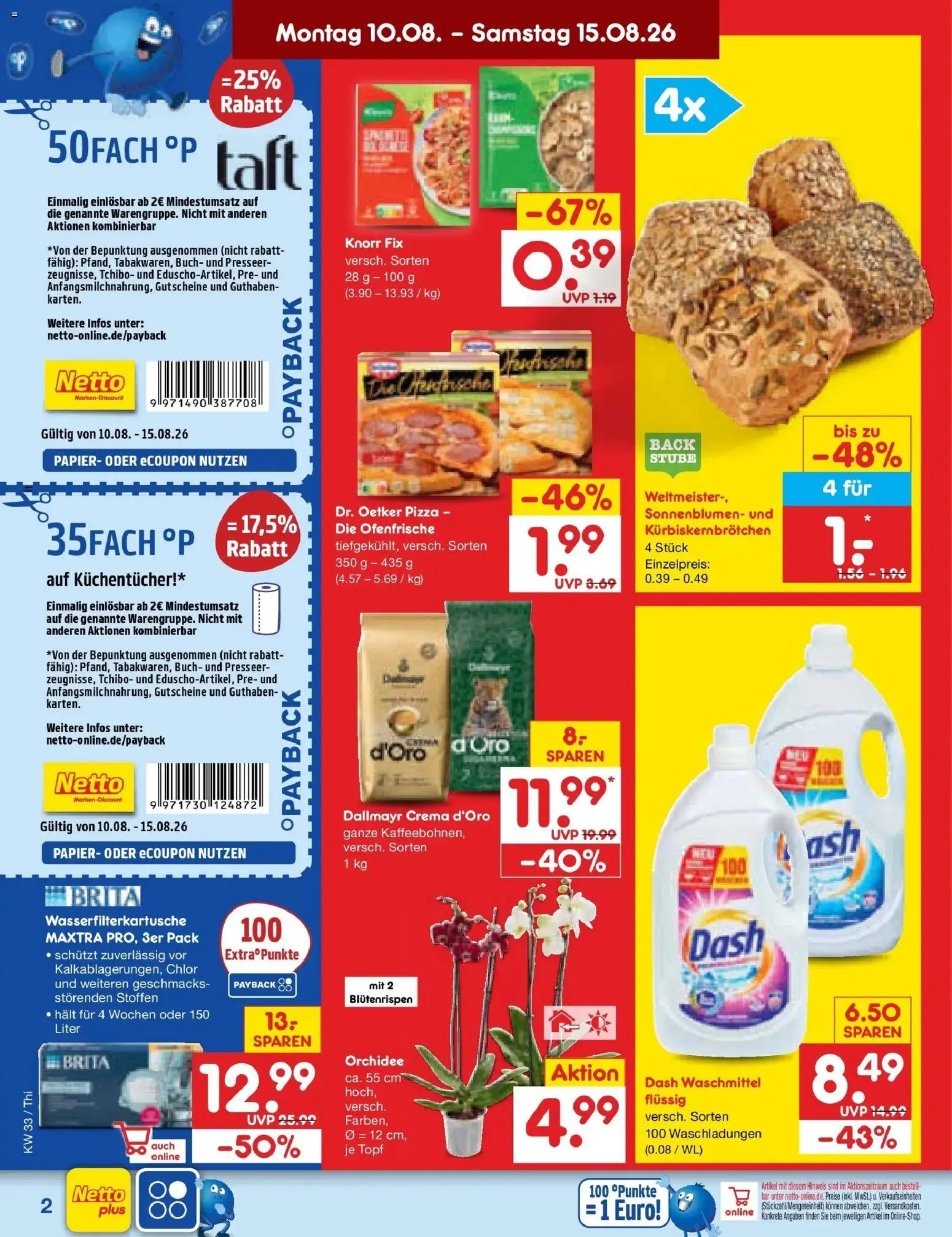 Netto Marken-Discount Prospekt Pirna (ab 10.08.2026) » Angebote | Seite: 2 | Produkte: Ofenfrische, Dallmayr, Waschmittel, Pizza