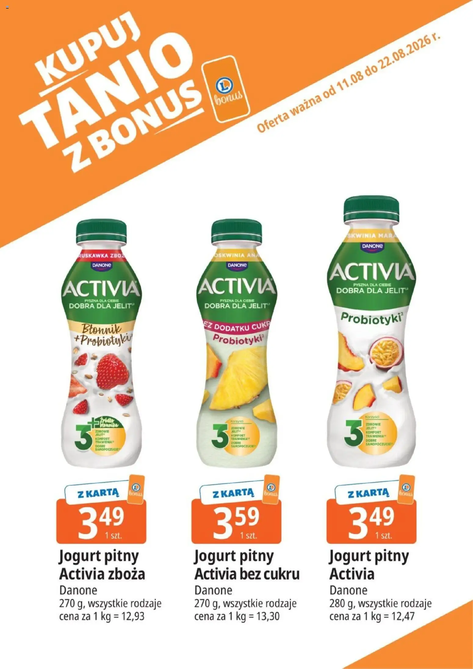E.Leclerc gazetka - Kupuj Tanio Z Bonus od 11.08.2026 | Strona: 22 | Produkty: Jogurt pitny, Błonnik, Zboża, Jelito