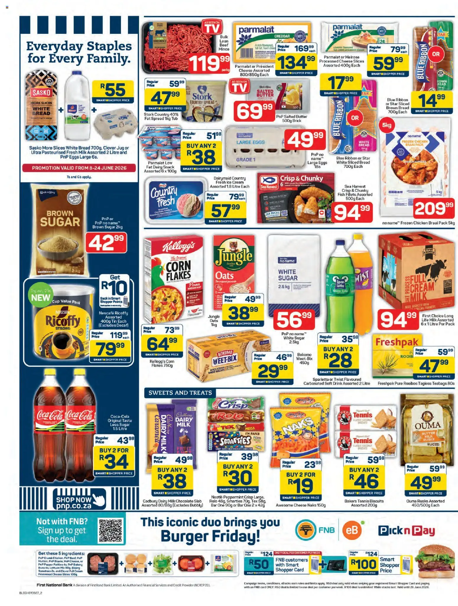 New Pick n Pay catalogue – valid from 08.06.2026 | Page: 2 | Products: Eggs, Rusks, Fat spread, Sugar