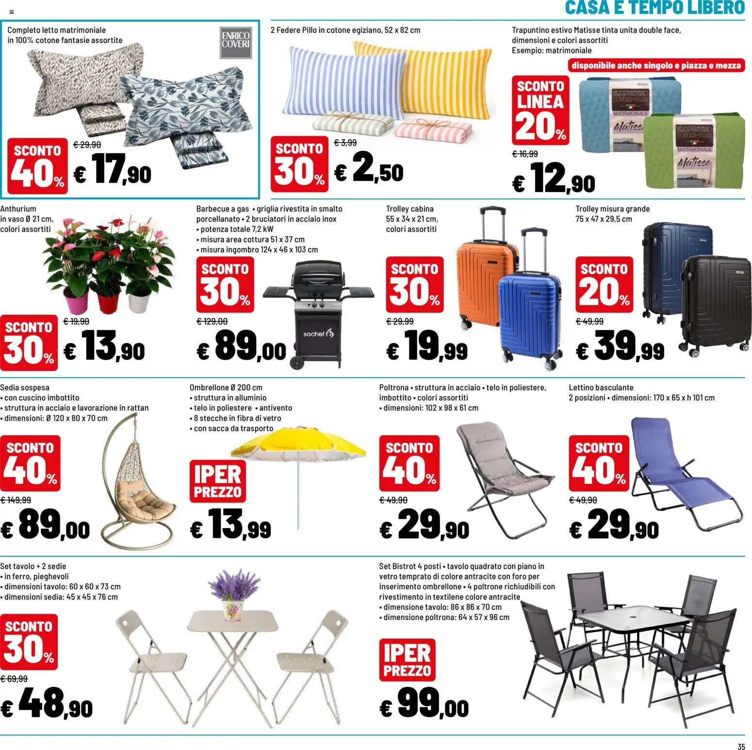 Volantino Iper del 30/07/2026 | Pagina: 35 | Prodotti: Letto matrimoniale, Letto, Cuscino, Sedia