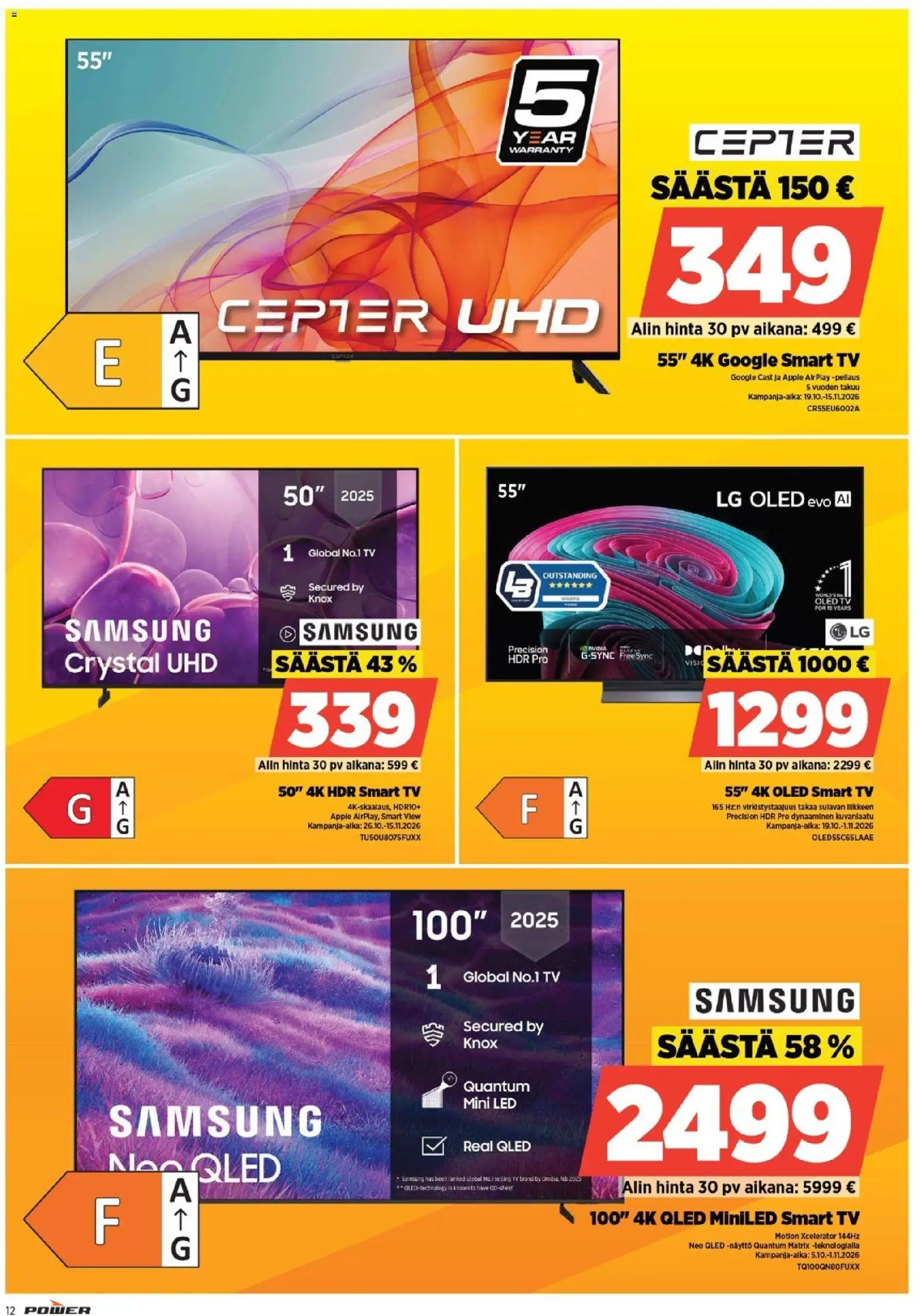 Power tarjoukset – voimassa 19/10/2026 alkaen | Sivu: 12 | Tuotteet: Näyttö, TV