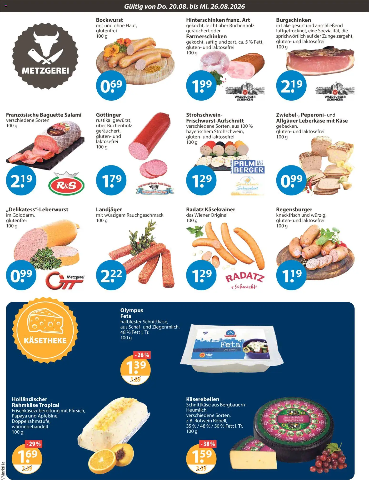 V-Markt Angebote – gültig ab 20.08.2026 | Seite: 2 | Produkte: Feta, Käse, Baguette, Leberkase