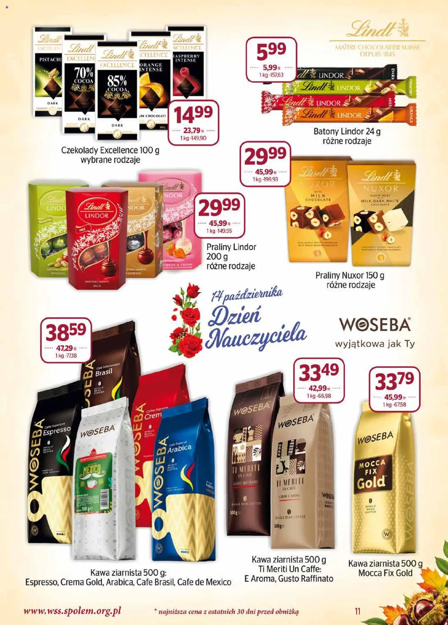 Społem gazetka od 01.10.2026 | Strona: 11 | Produkty: Czekolady, Praliny, Kawa ziarnista, Kawa