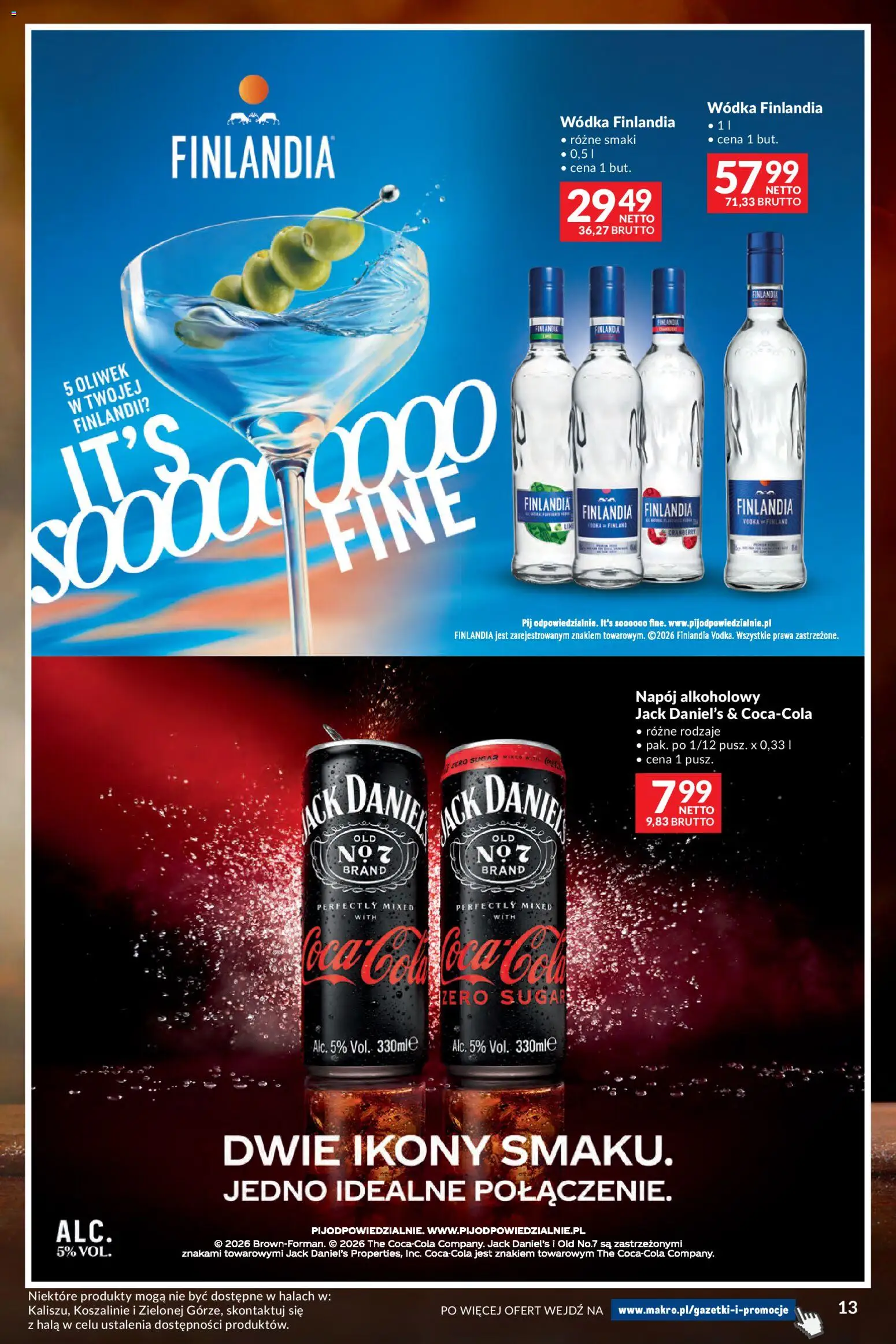 Makro gazetka - Whisky od 29.09.2026 | Strona: 13 | Produkty: Wódka finlandia, Finlandia wódka, Jack Daniel's, Wódka