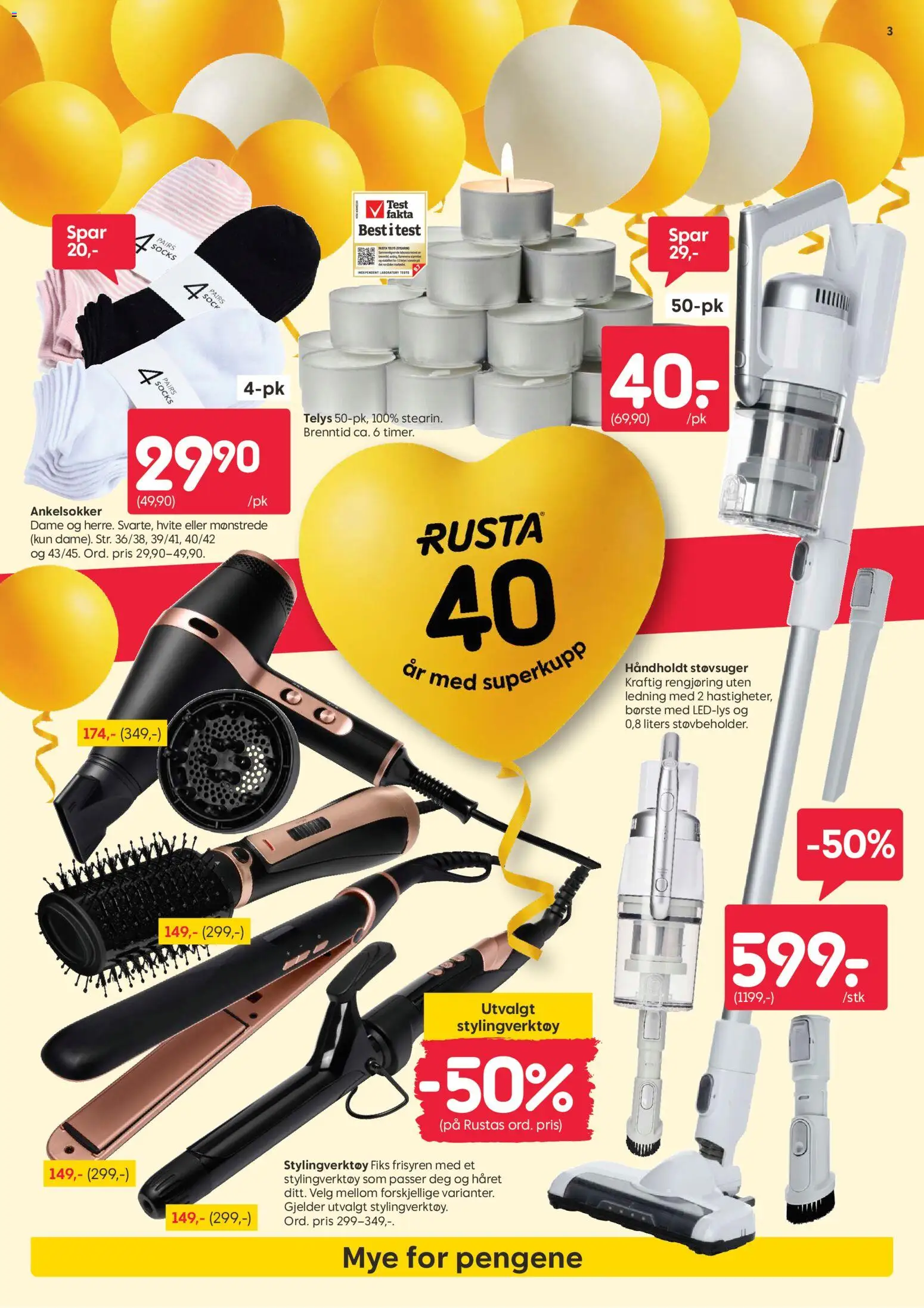{H1} | Side: 3 | Produkter: Ledning, Støvsuger, Ankelsokker, Telys