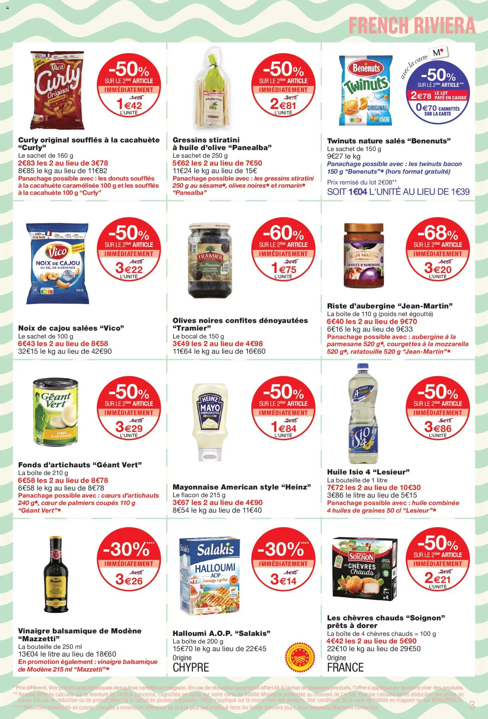 {H1} | Page: 3 | Produits: Cacahuète, Mozzarella, Sel, Mayonnaise