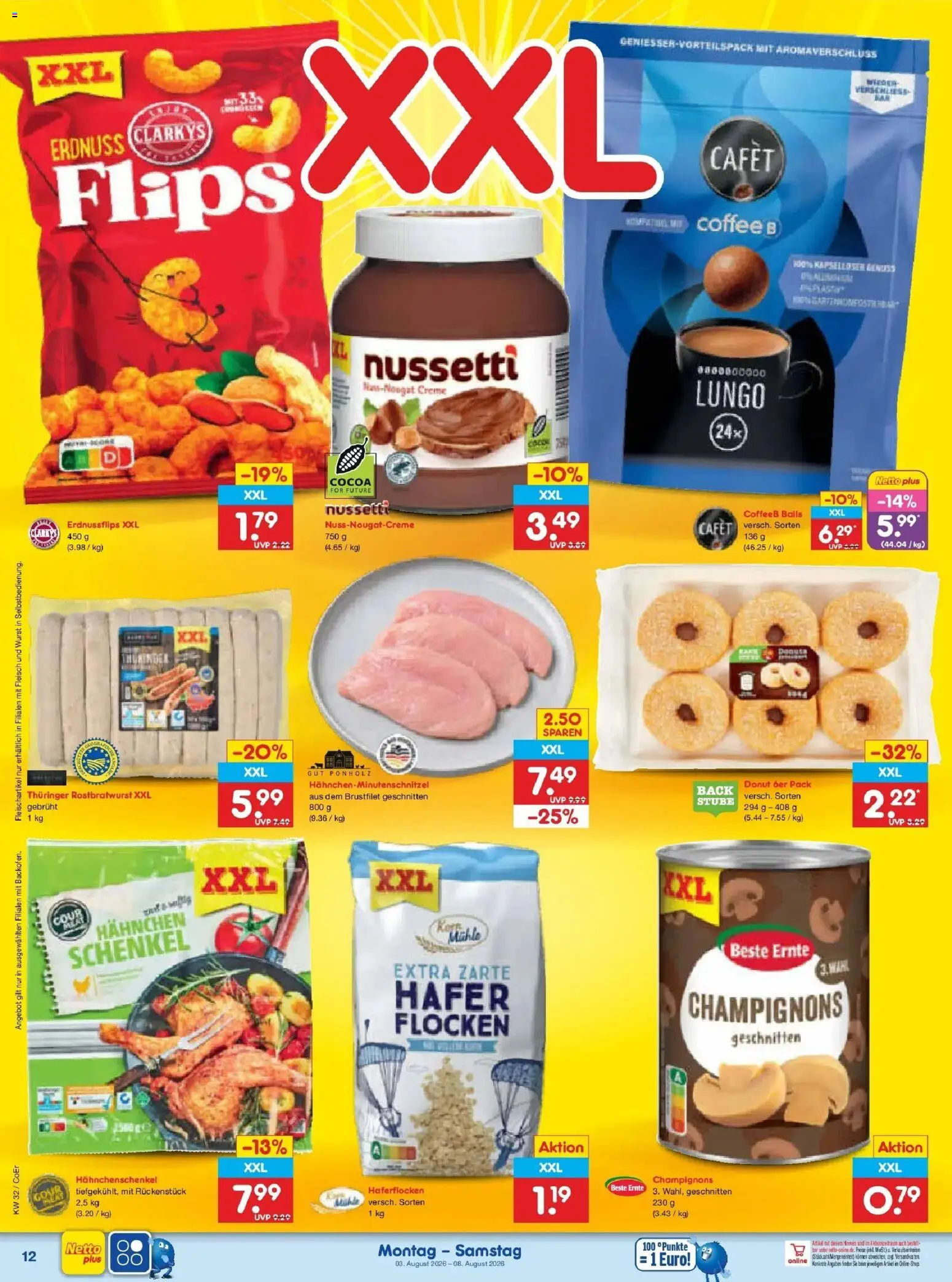Netto Marken-Discount Prospekt Weimar – gültig ab 03.08.2026 | Seite: 26 | Produkte: Hahnchen, Hahnchenschenkel, Creme, Champignons
