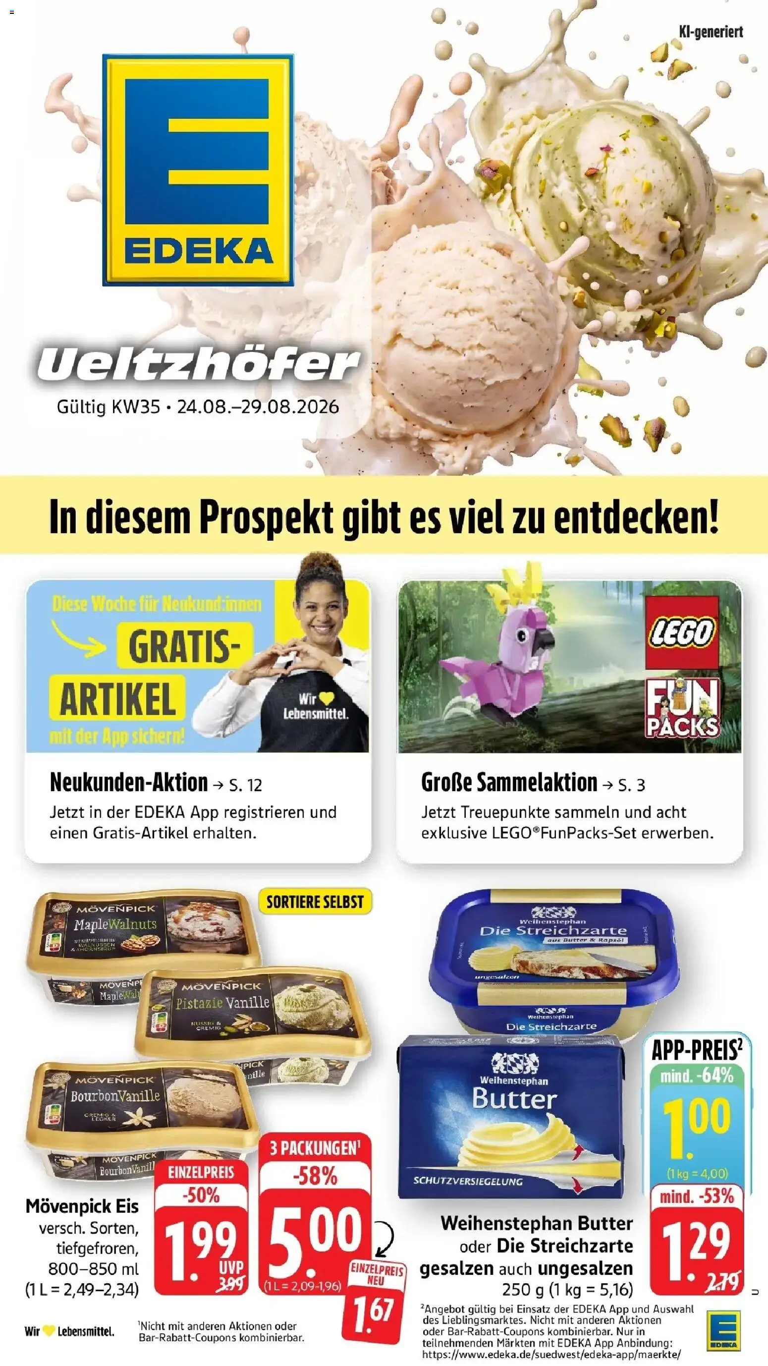 Edeka Prospekt Heilbronn (ab 24.08.2026) » Angebote Online | Seite: 1 | Produkte: Butter, Rapsöl, Movenpick eis, Eis