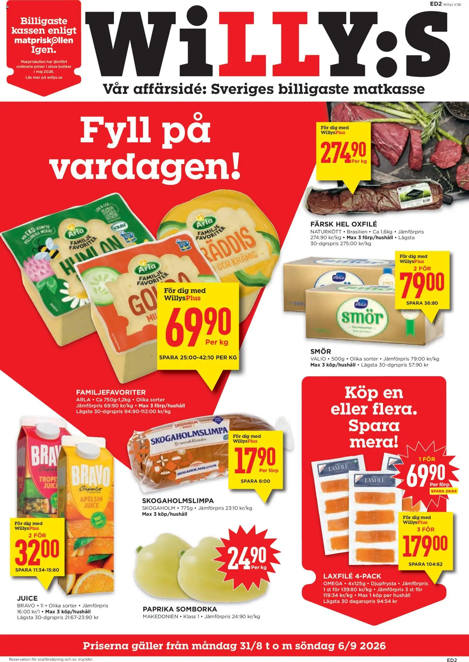 Willys reklamblad aktuell från 31/08/2026 | Sida: 1 | Produkter: Galler, Juice, Apelsin, Omega