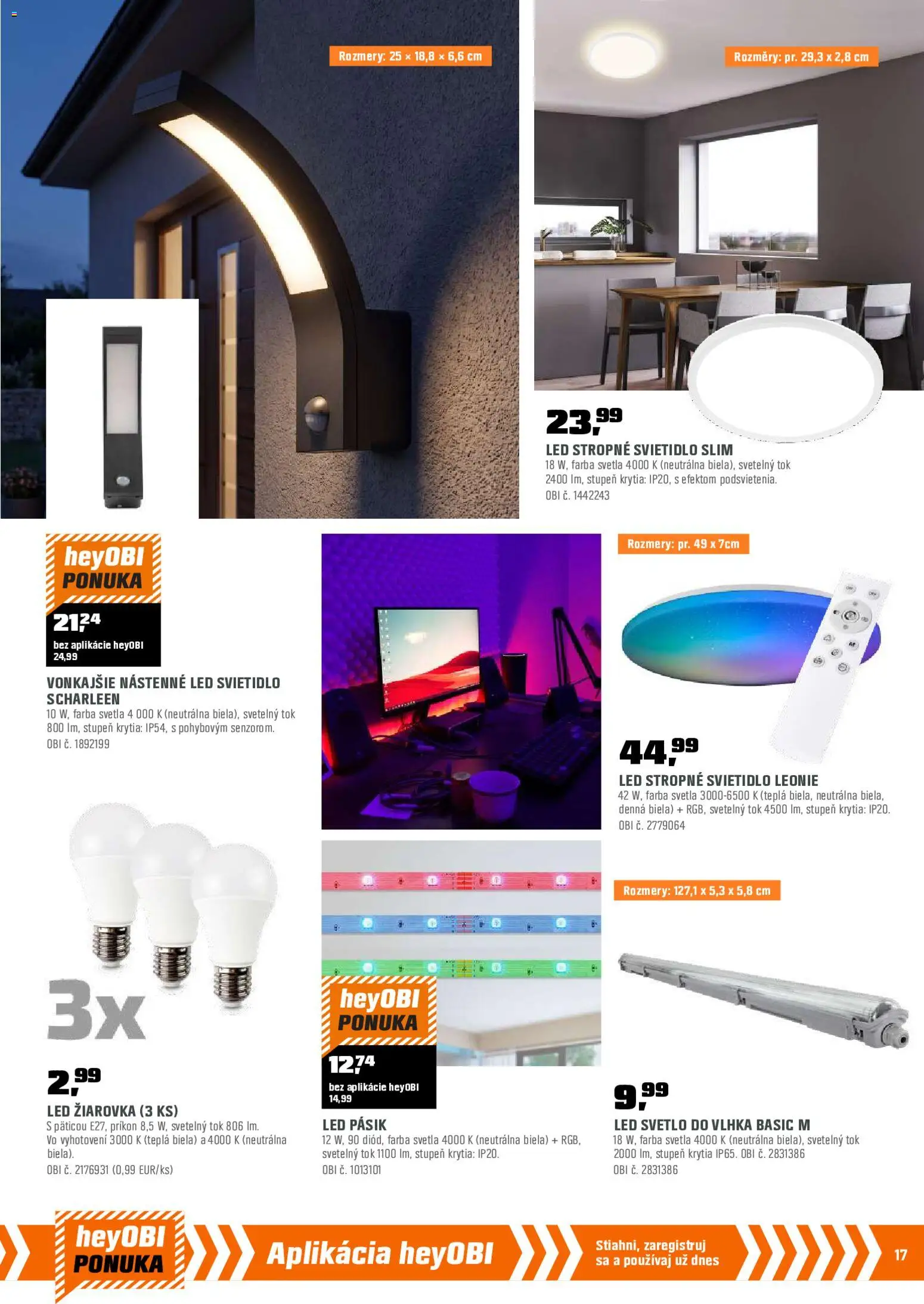 Nové OBI akcie – leták je platný od 01.08.2026 | Strana: 17 | Produkty: Stropné svietidlo, Led stropné svietidlo, Žiarovka, Led pásik