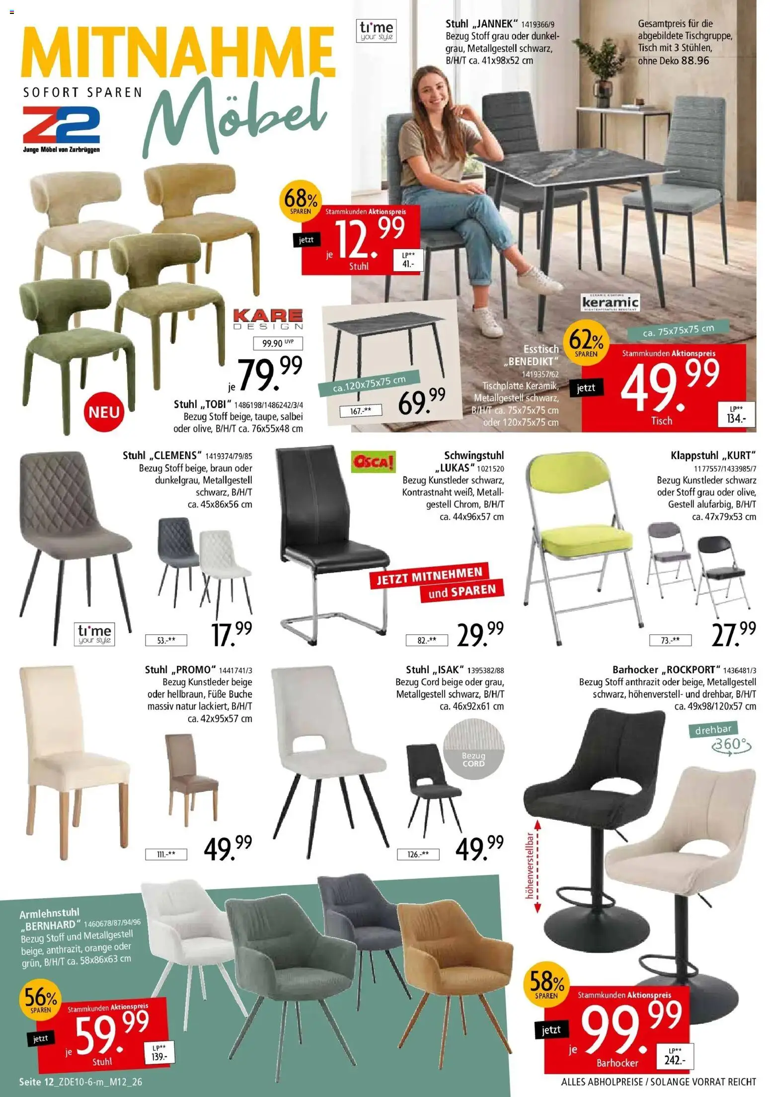Zurbrüggen Z2 Mitnahme Möbel (ab 10.10.2026) zum Blättern | Seite: 18 | Produkte: Esstisch, Barhocker, Tisch, Stuhl