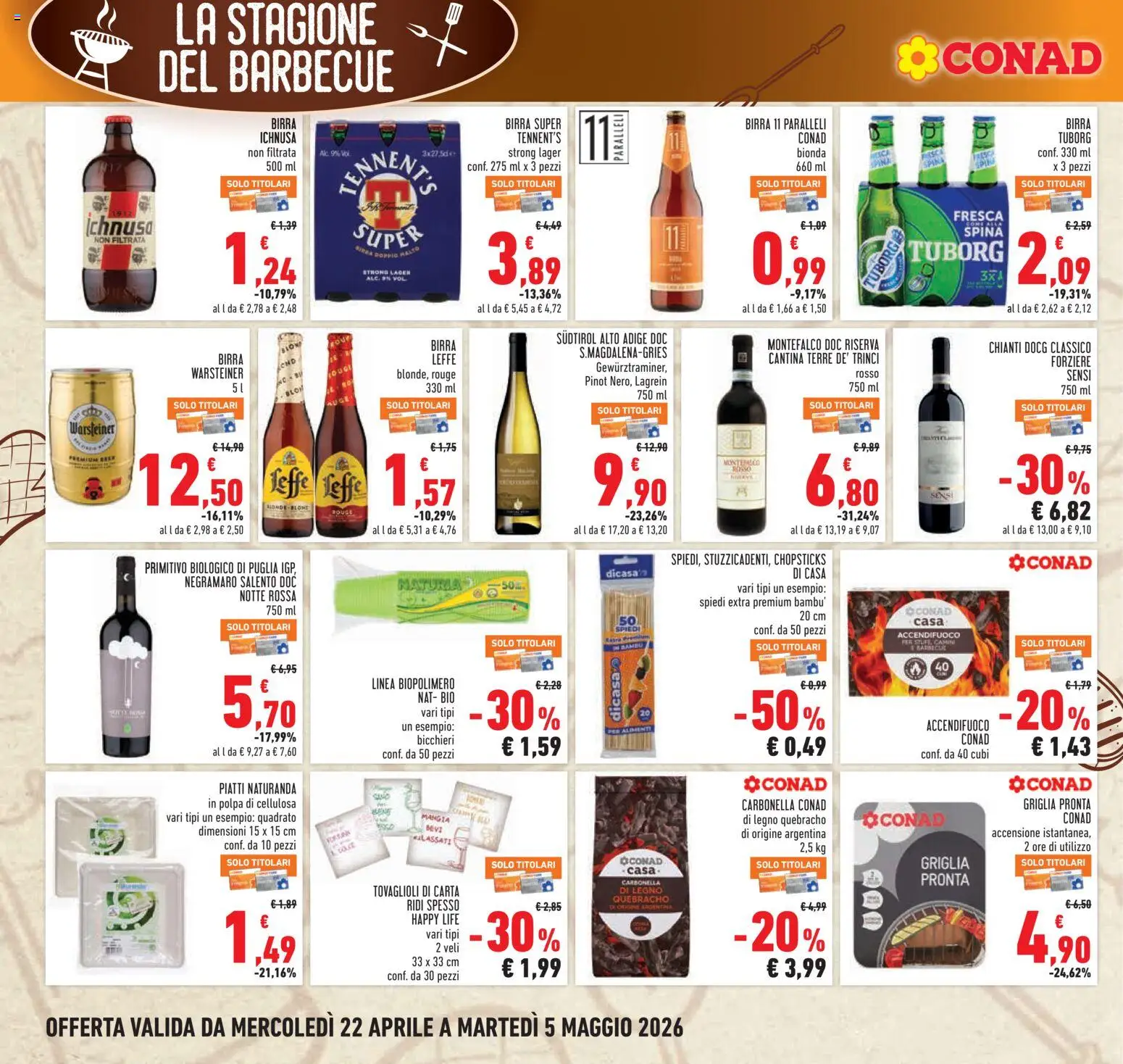 Volantino Conad del 22.04.2026 | Pagina: 8 | Prodotti: Tennent's, Birra, Barbecue, Griglia