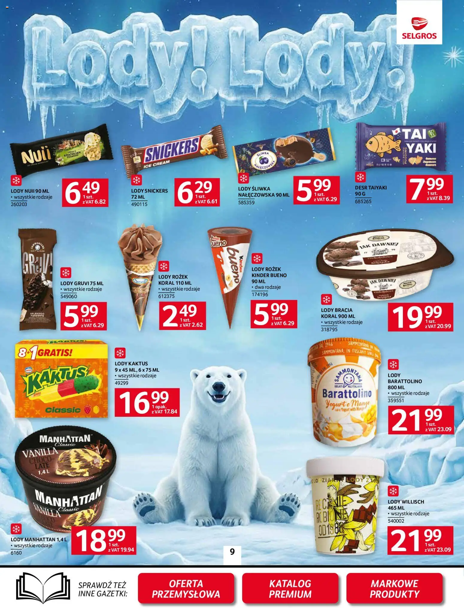 Selgros cash&carry gazetka od 10.09.2026 | Strona: 9 | Produkty: Mango, Snickers, Lody manhattan, Lody Kaktus