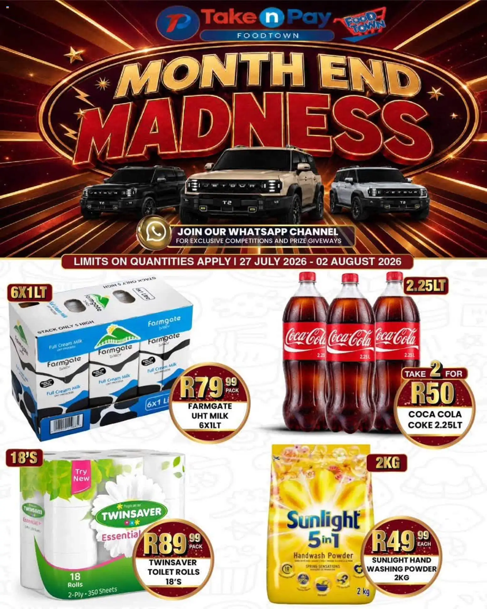 New Take n Pay catalogue – valid from 27/07/2026 | Page: 1 | Products: Toilet, Milk, Powder, Washing powder