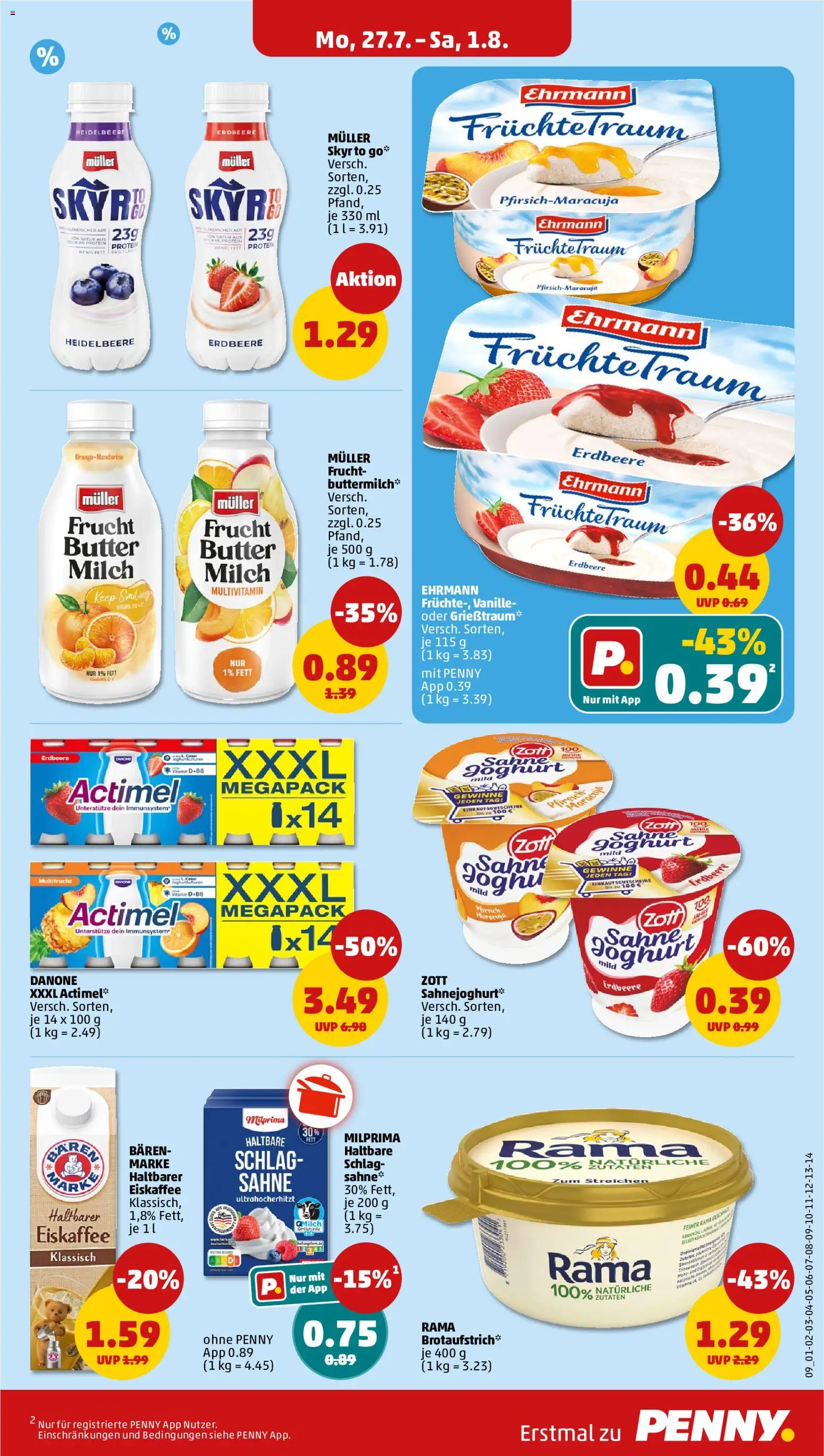 Penny Prospekt – gültig ab 27.07.2026 | Seite: 15 | Produkte: Actimel, Milch, Butter, Pfirsich
