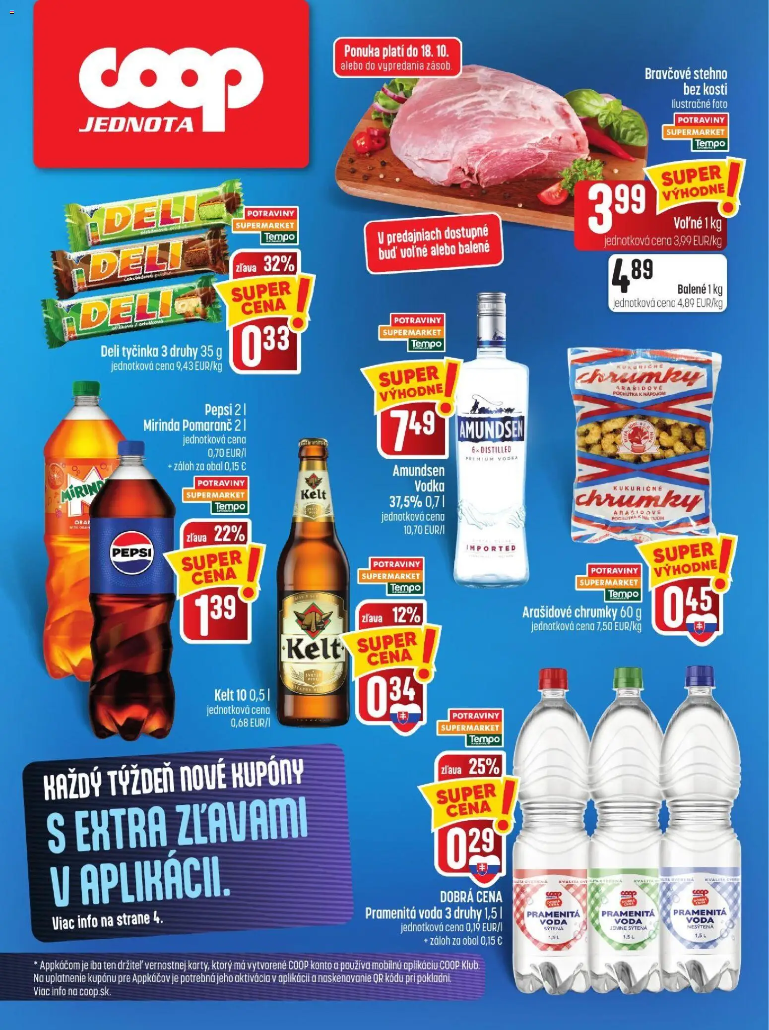 Nové COOP Jednota akcie – leták je platný od 15.10.2026 | Strana: 15 | Produkty: Bravčové stehno, Vodka, Voda, Pepsi