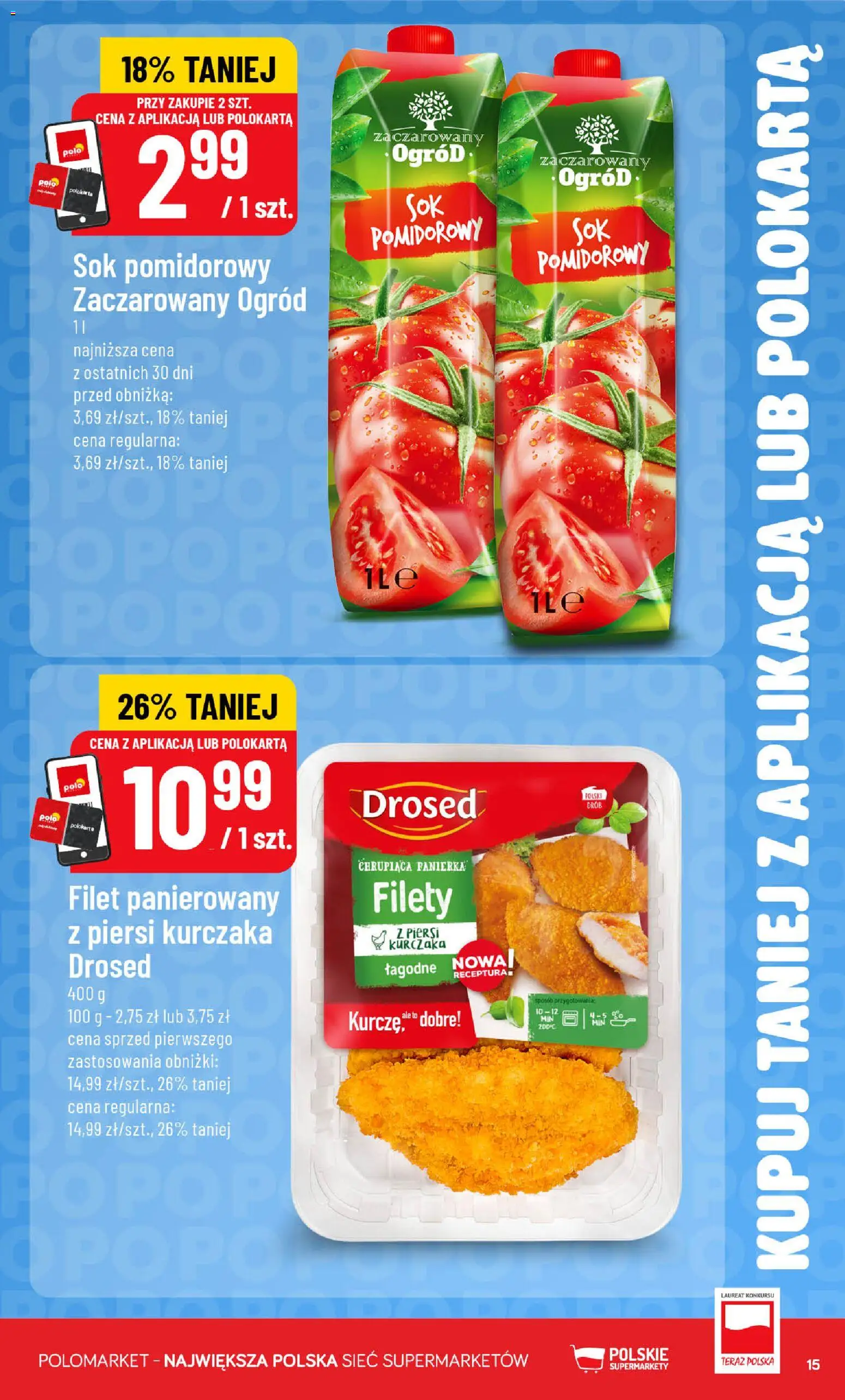 Nowa POLOmarket gazetka od jutra 07.10.2026 | Strona: 15 | Produkty: Panierka, Piersi, Sok pomidorowy, Filet