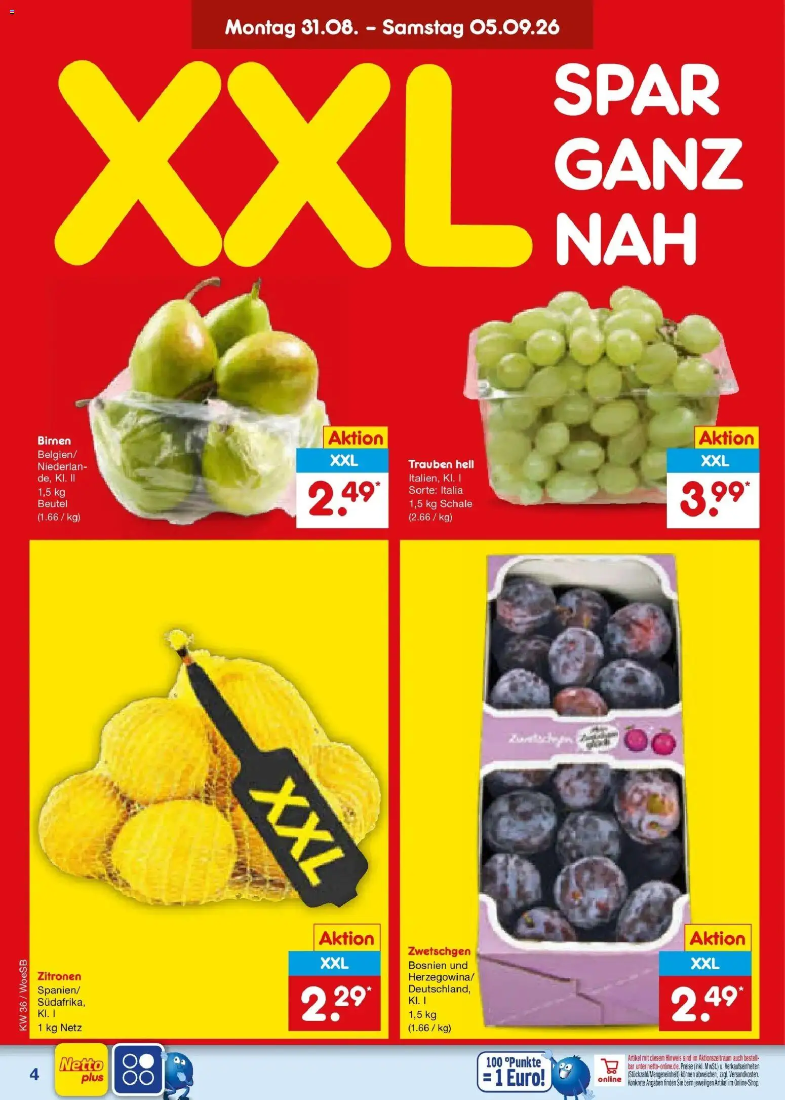 Netto Marken-Discount Prospekt Gemmingen (ab 31.08.2026) » Angebote | Seite: 6 | Produkte: Trauben, Zwetschgen, Zitronen