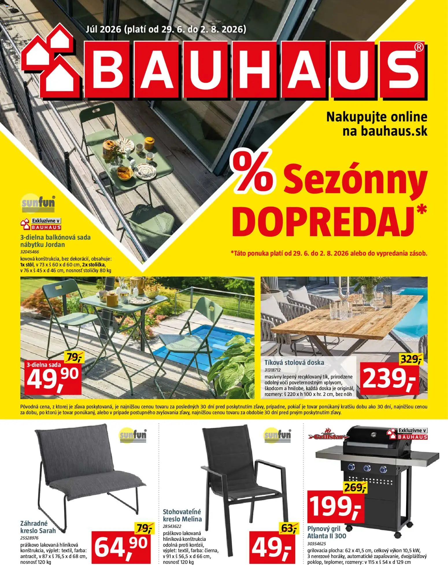 Nové Bauhaus akcie – leták je platný od 29.06.2026 | Strana: 1 | Produkty: Gril, Stoličky, Záhradne kreslo
