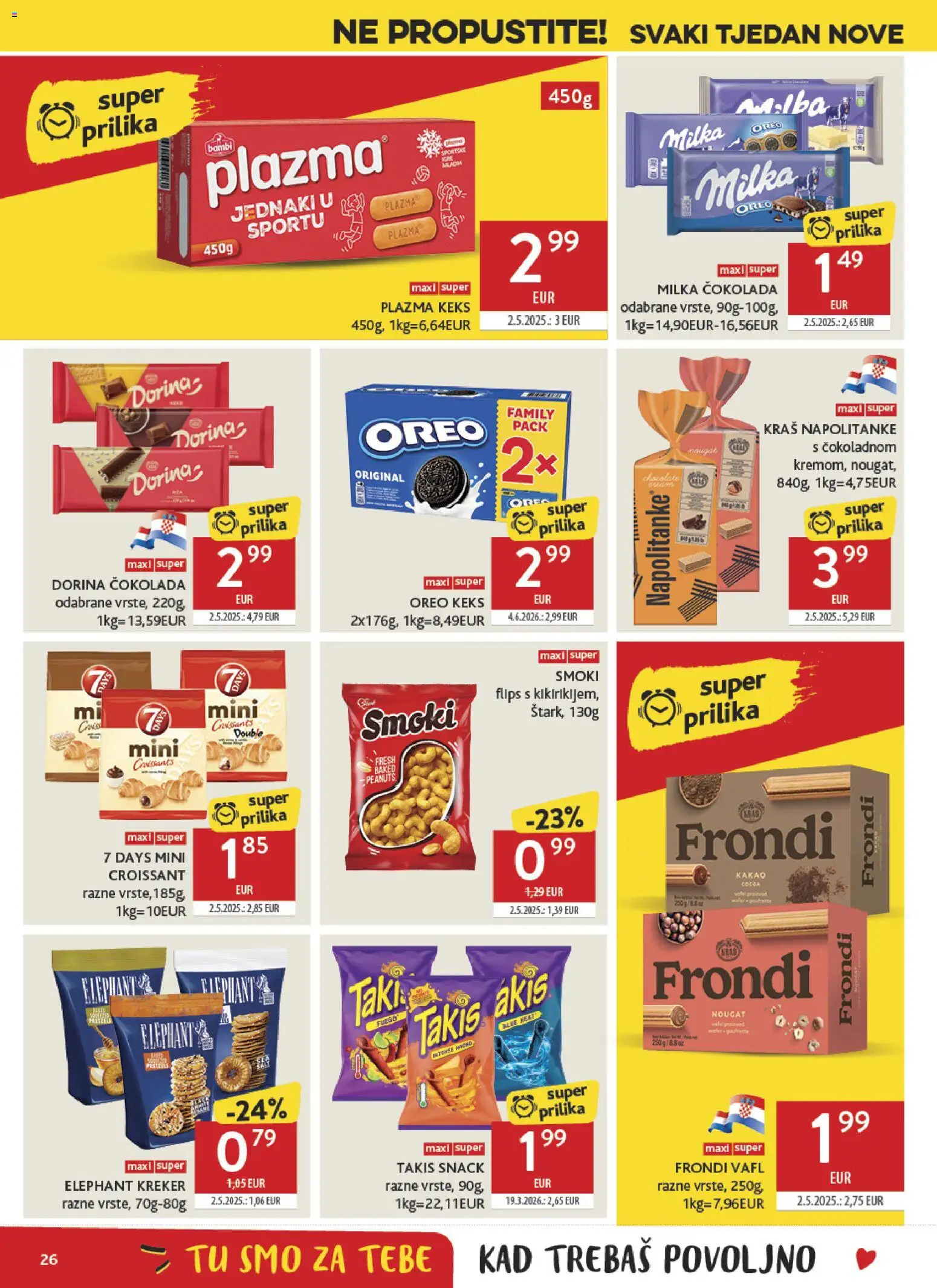 Konzum katalog | vrijedi od 12.08.2026 | Stranica: 26 | Proizvodi: Flips, Oreo, Milka čokolada, Kakao