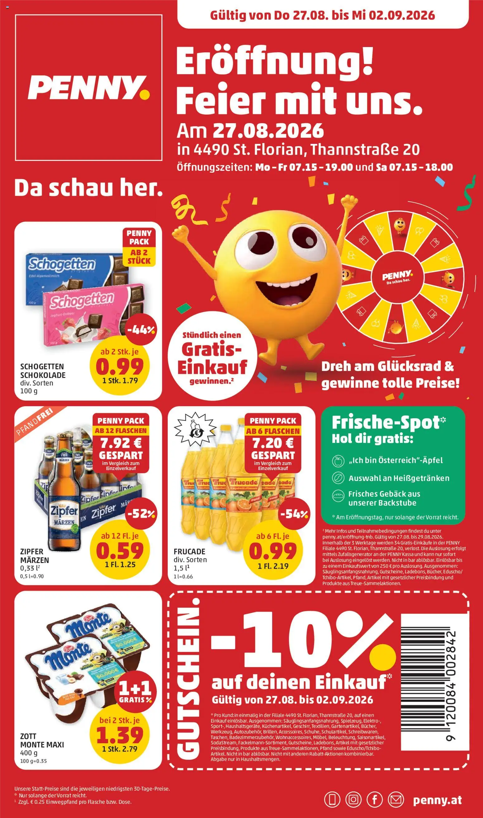 Penny Markt Eröffnung in 4490 St. Florian gültig ab 23.08.2026 | Seite: 1 | Produkte: Gebäck, Schokolade