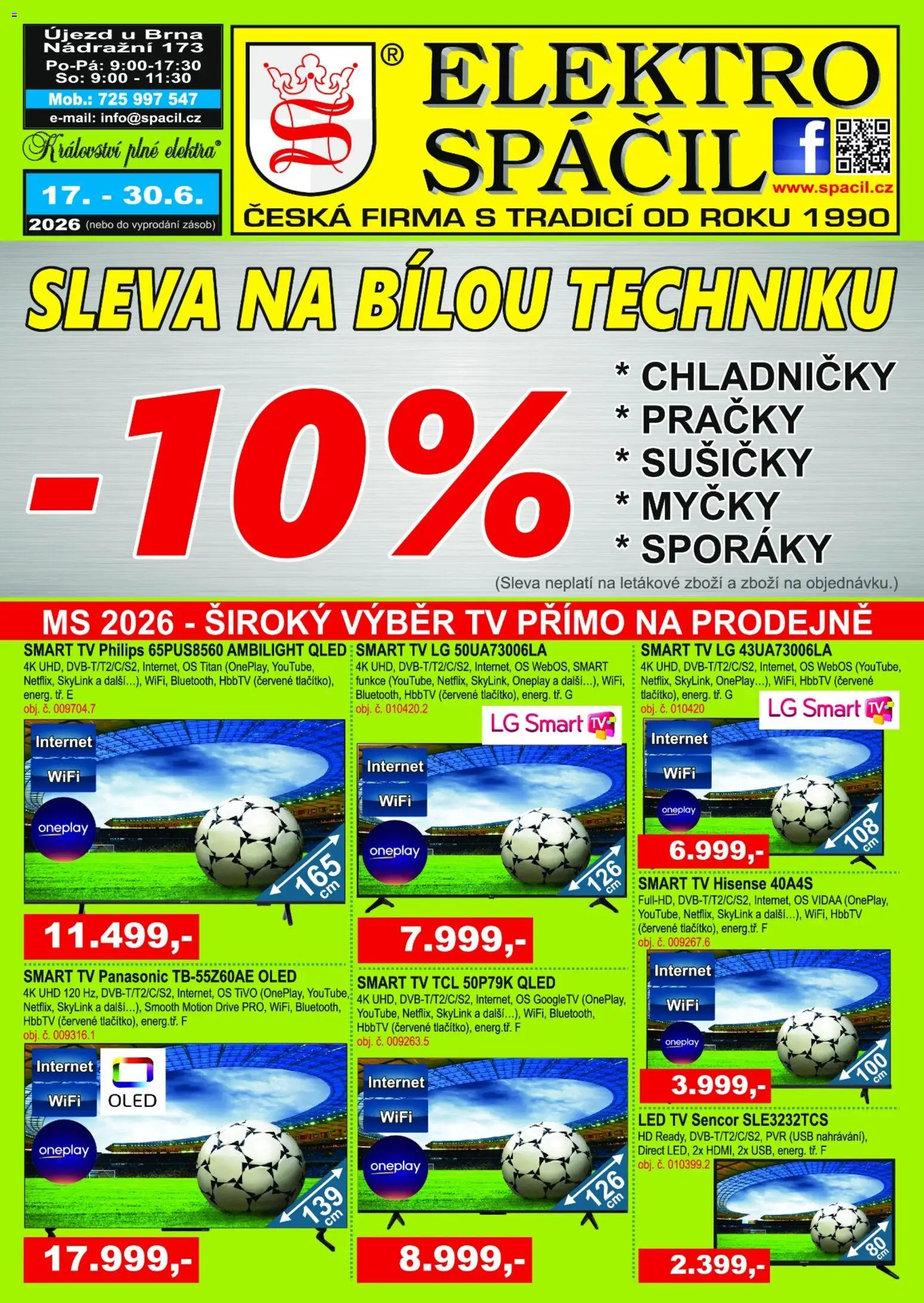 Elektro Spáčil leták od 17.06.2026 | Strana: 1 | Produkty: Tv, Pračky, USB, Elektro