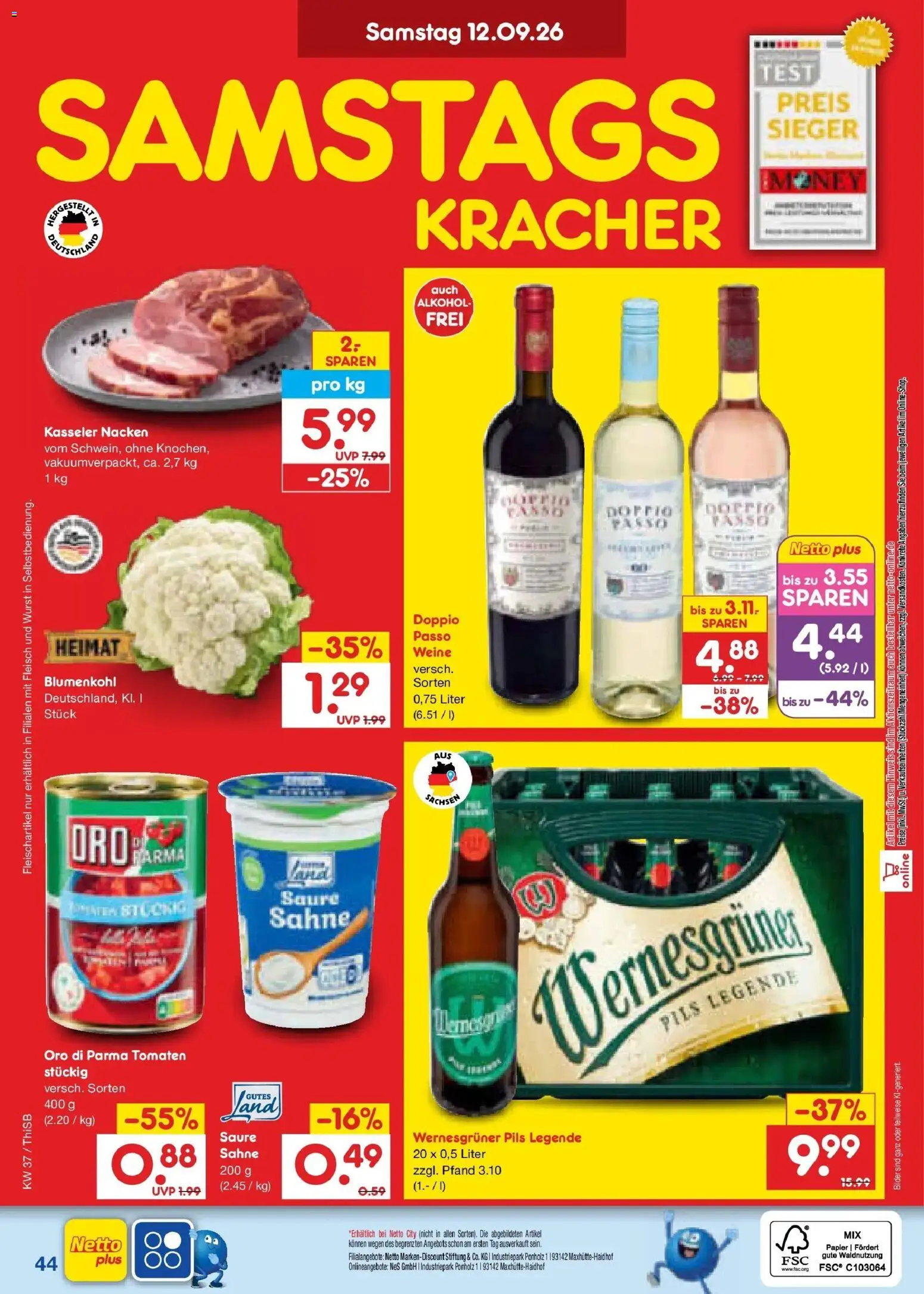 Netto Marken-Discount Prospekt Pirna – gültig ab 07.09.2026 | Seite: 62 | Produkte: Oro di parma, Kasseler nacken, Doppio Passo, Sahne