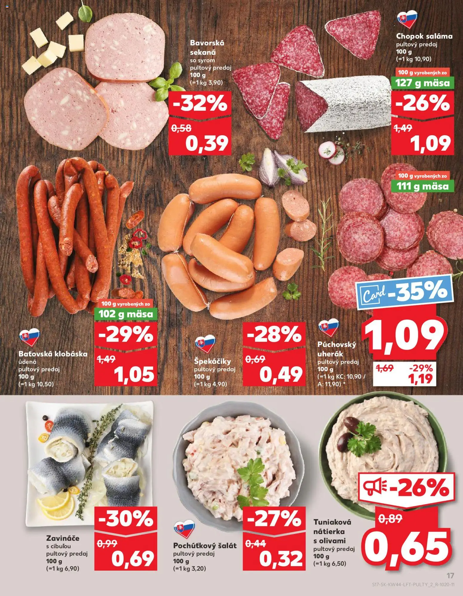 Nové Kaufland akcie – leták je platný od 30.10.2025 | Strana: 17 | Produkty: Saláma, Nátierka, Šalát, Špekáčiky
