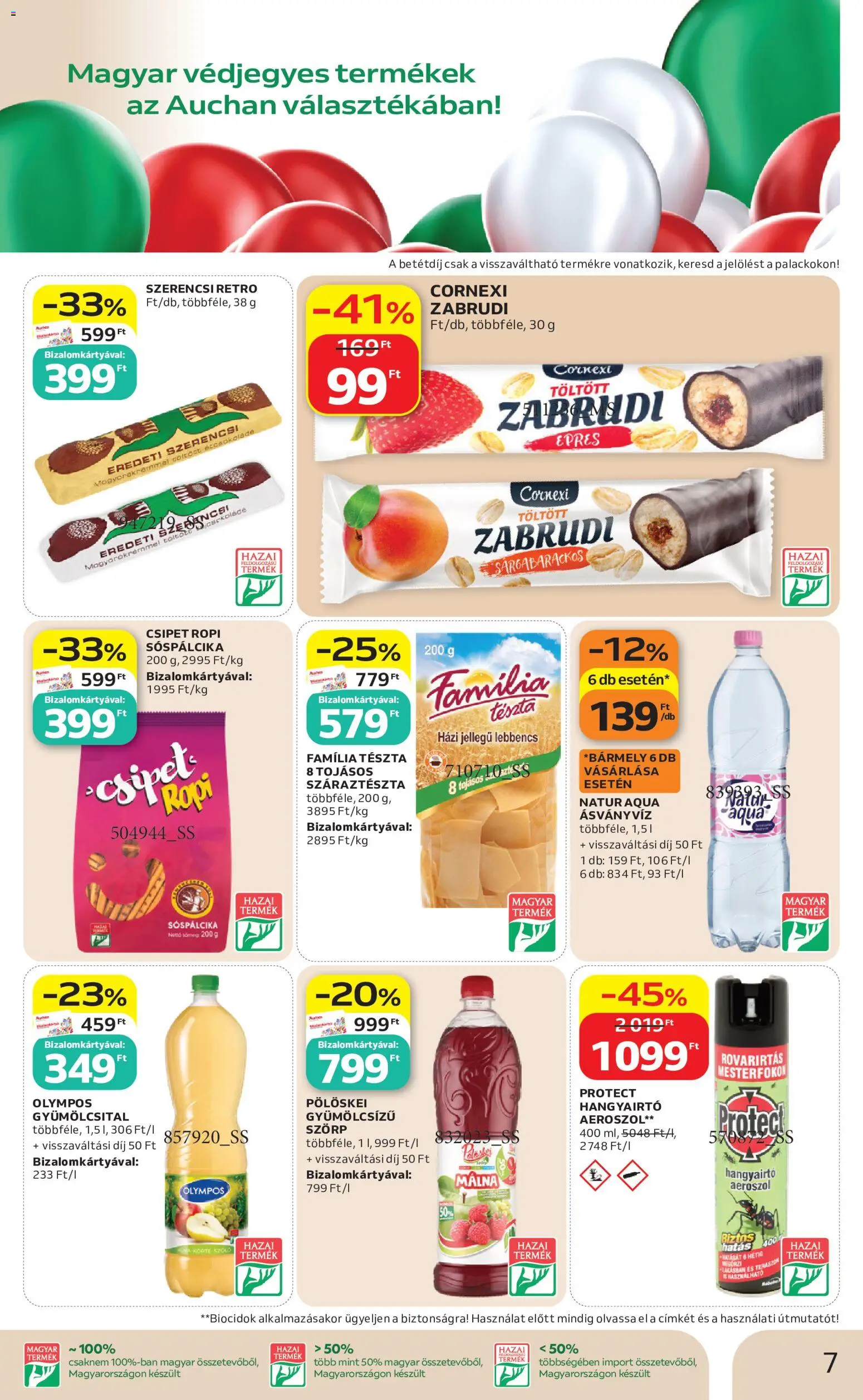 Auchan akciós ujság - amely érvényes a következő dátumtól: 07.05.2026 | Oldal: 7 | Termékek: Málna, Gyümölcsital, Ásványvíz, Száraztészta