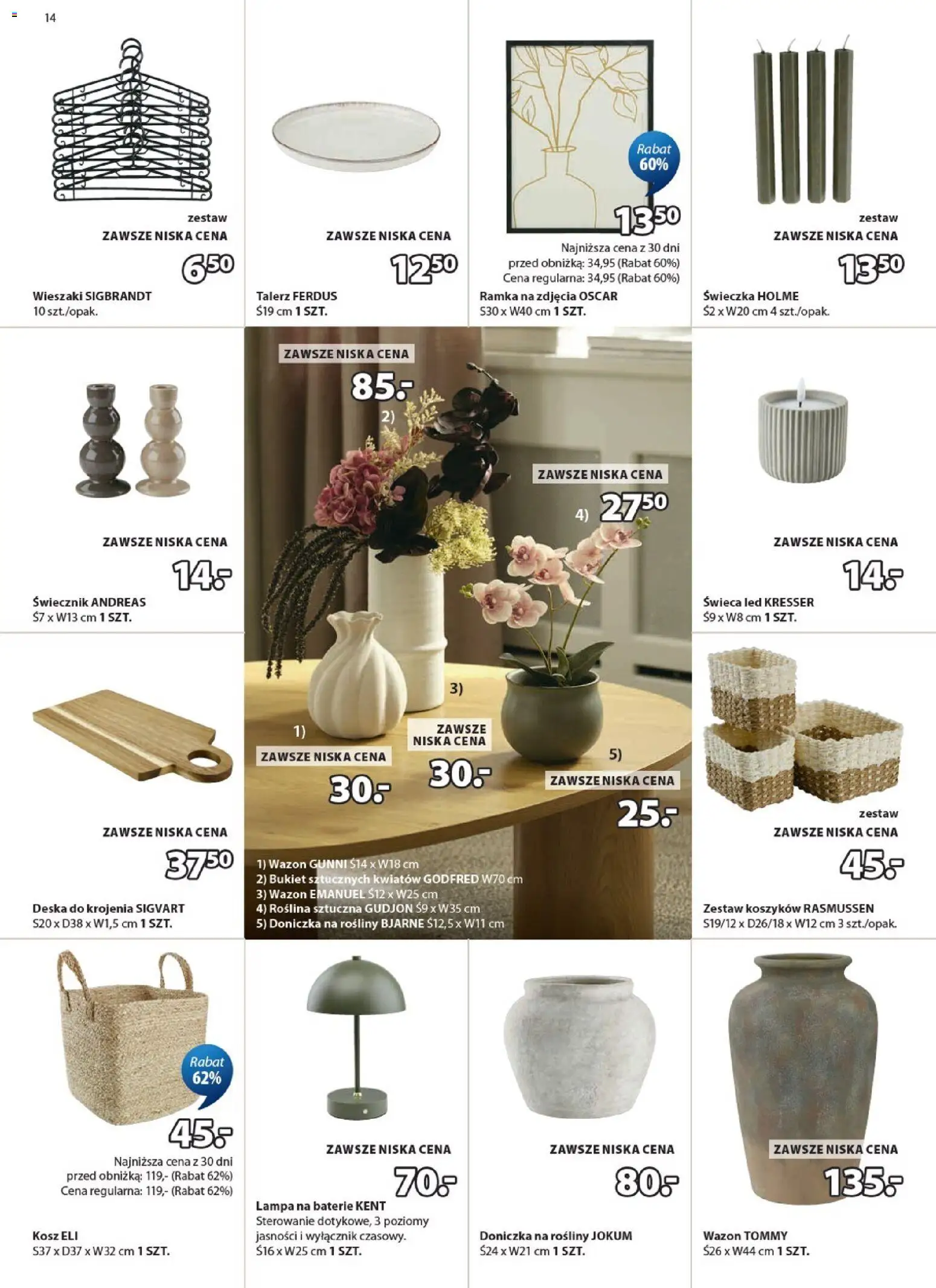 JYSK gazetka od 20.05.2026 | Strona: 14 | Produkty: Baterie, Kosz, Lampa, Deska do krojenia