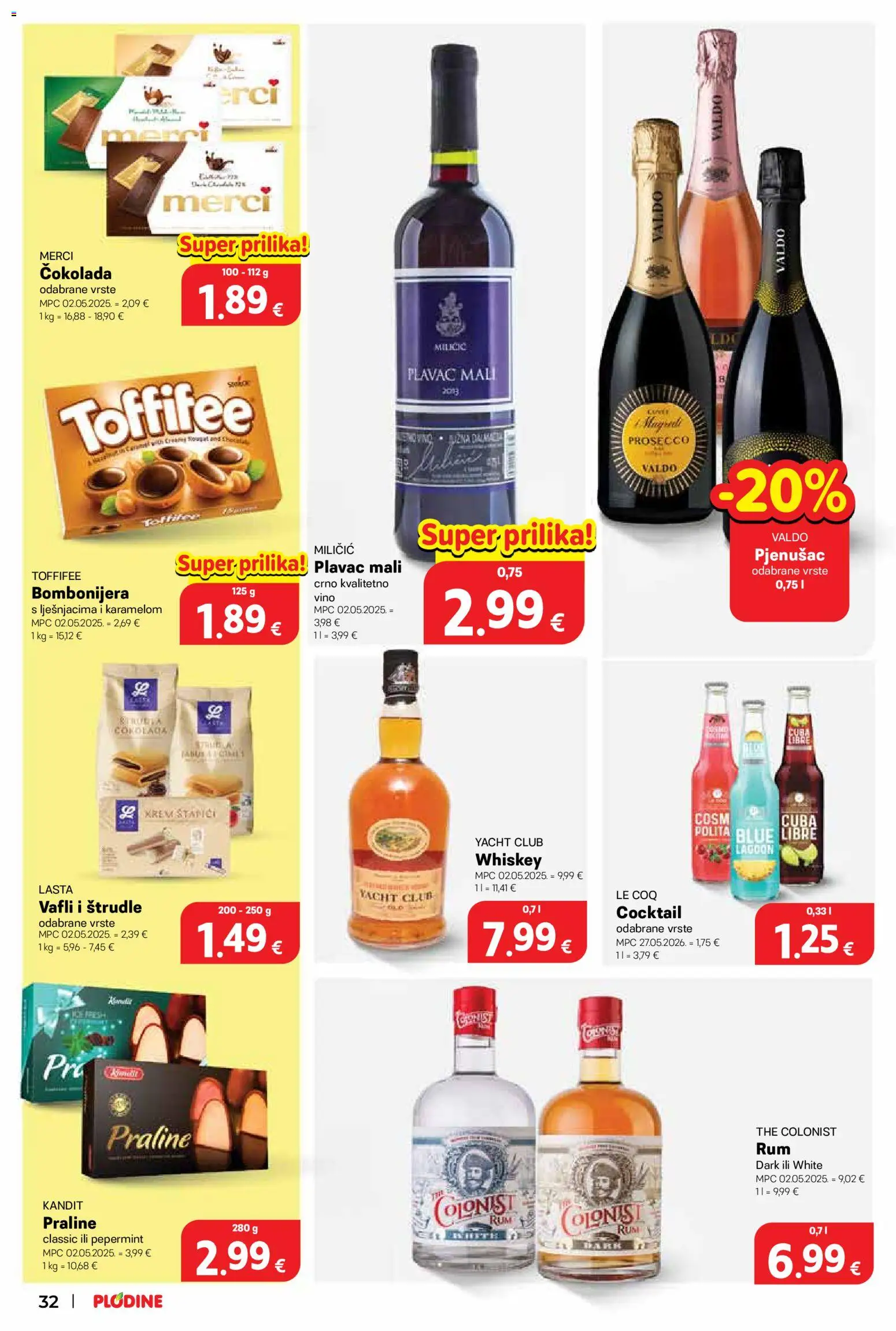 Plodine katalog | vrijedi od 02.09.2026 | Stranica: 32 | Proizvodi: Prosecco, Čokolada, Merci, Vafli