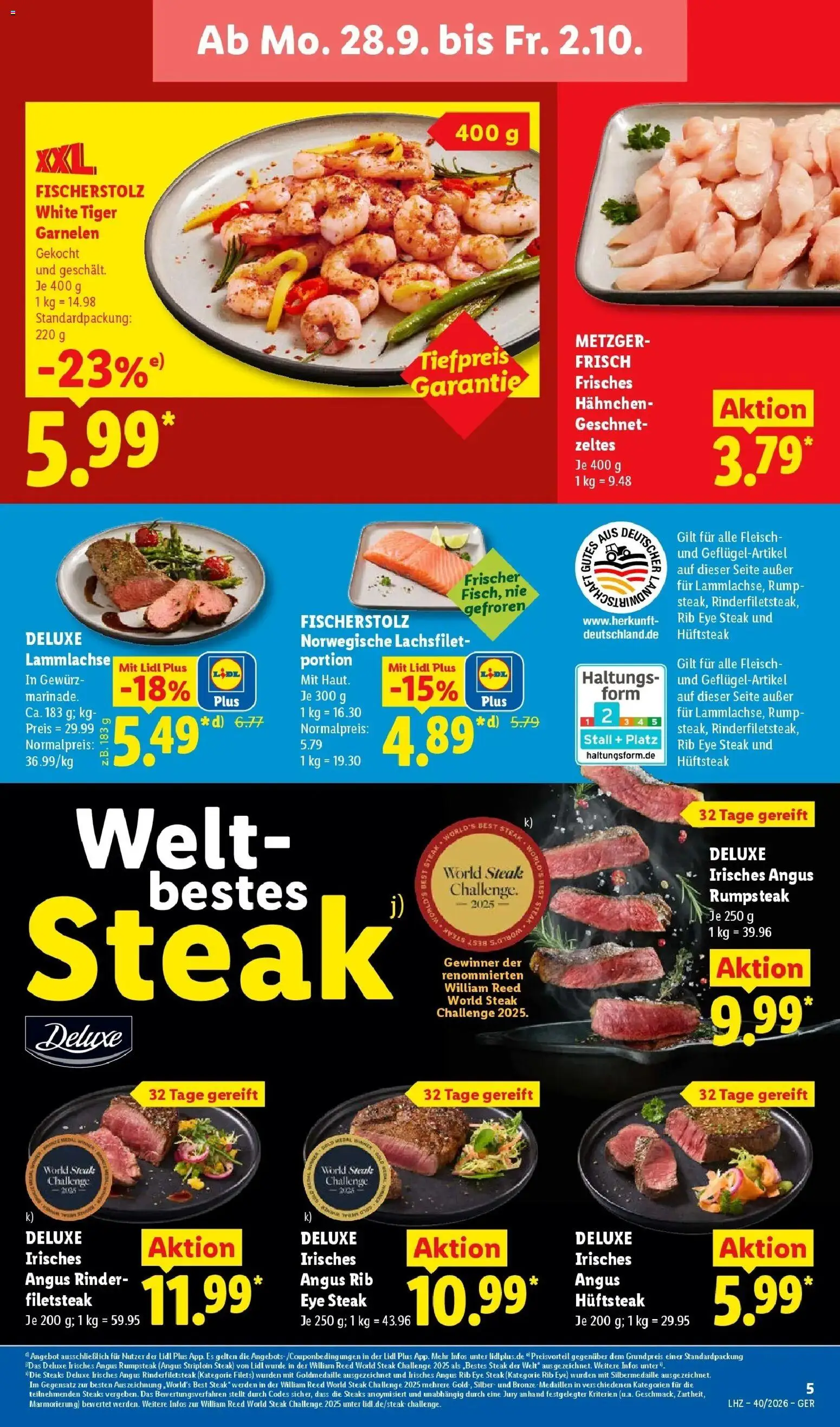 Lidl Prospekt Grimma (ab 28.09.2026) zum Blättern » Angebote | Seite: 11 | Produkte: Rumpsteak, Hahnchen, Tiger garnelen, Fleisch