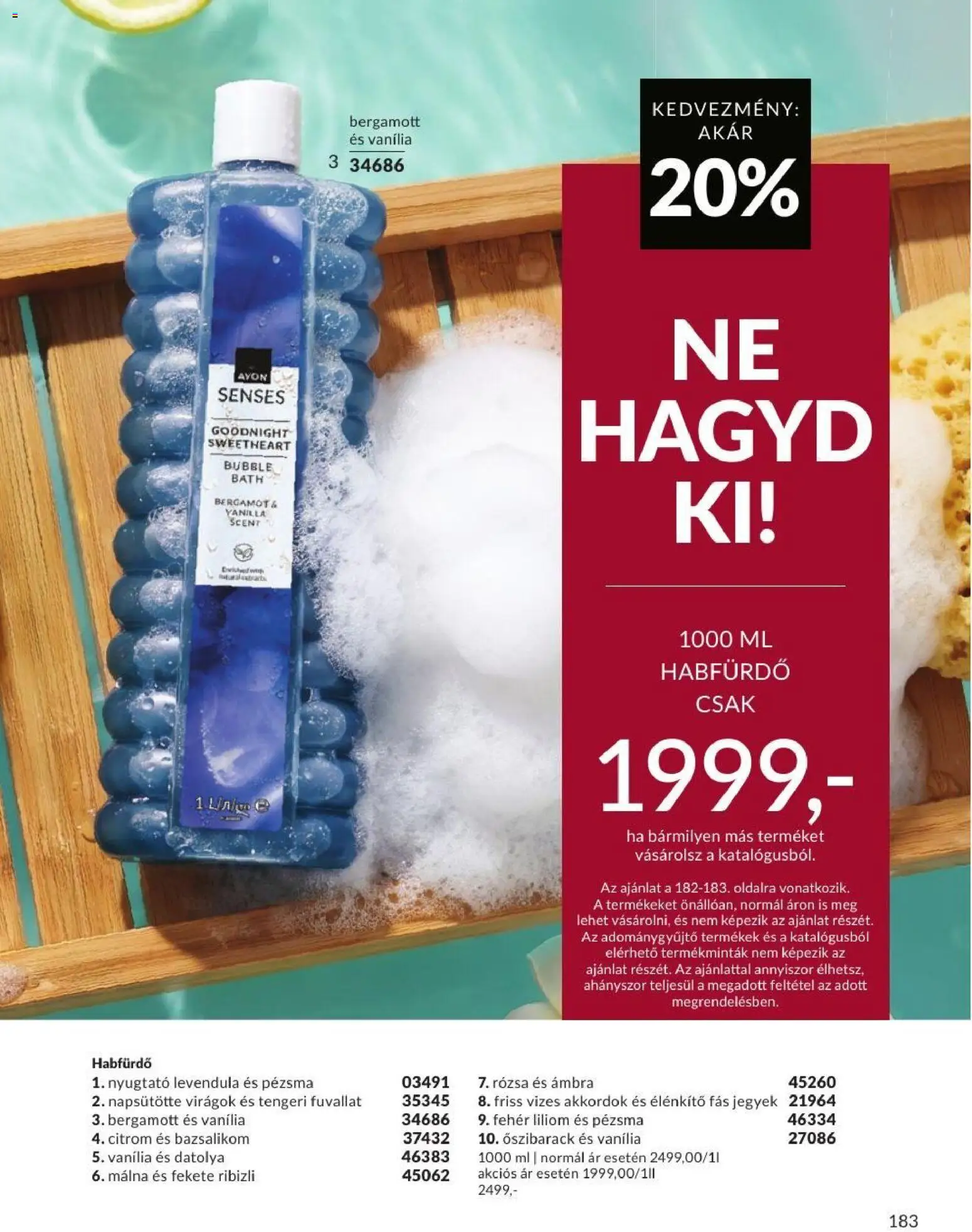 Avon akciós ujság - amely érvényes a következő dátumtól: 2026.09.01. | Oldal: 185 | Termékek: Datolya, Bazsalikom, Habfürdő, Levendula
