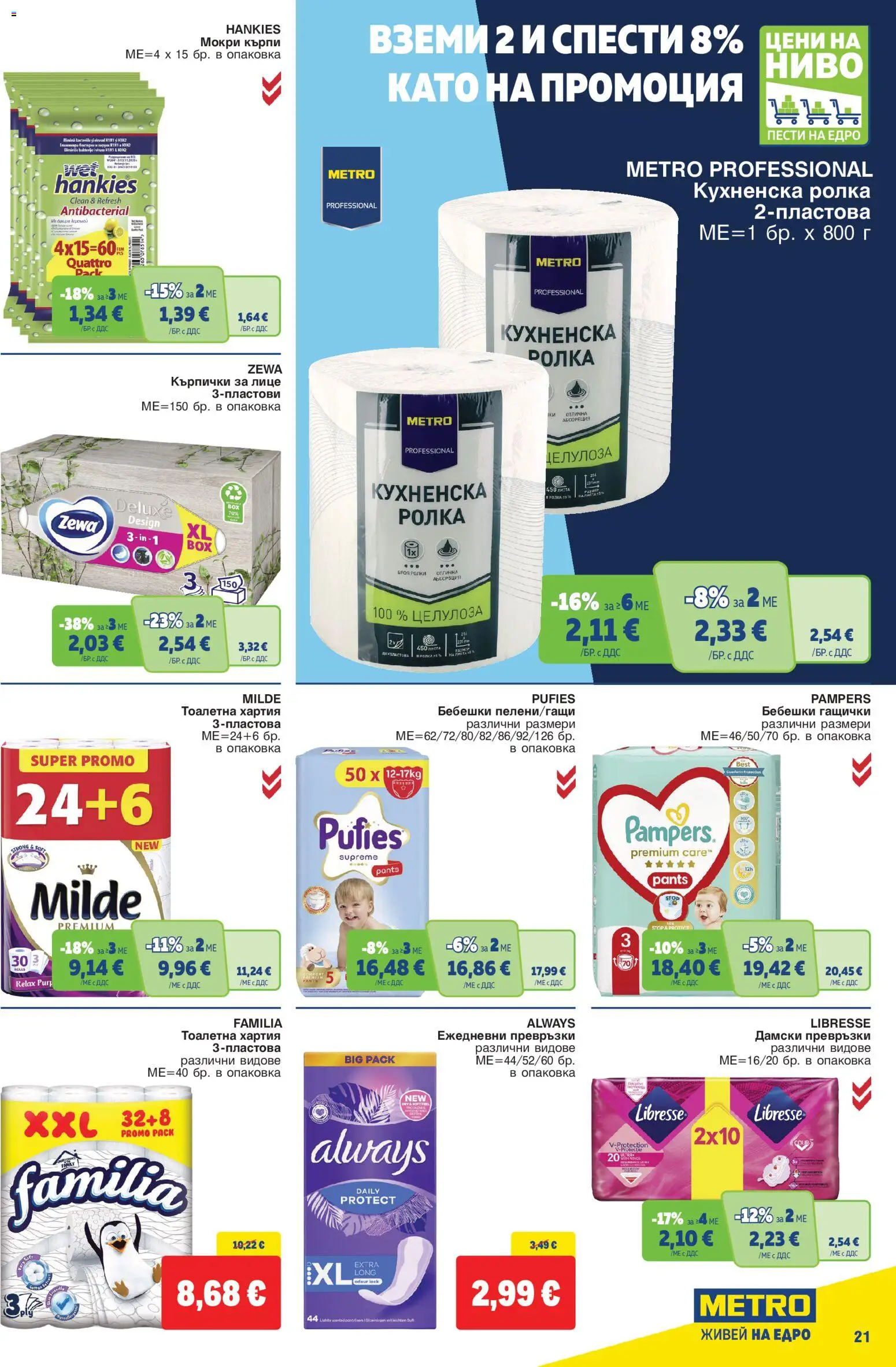 {H1} | Страница: 21 | Продукти: Кърпи, Тоалетна хартия, Хартия, Мокри кърпи