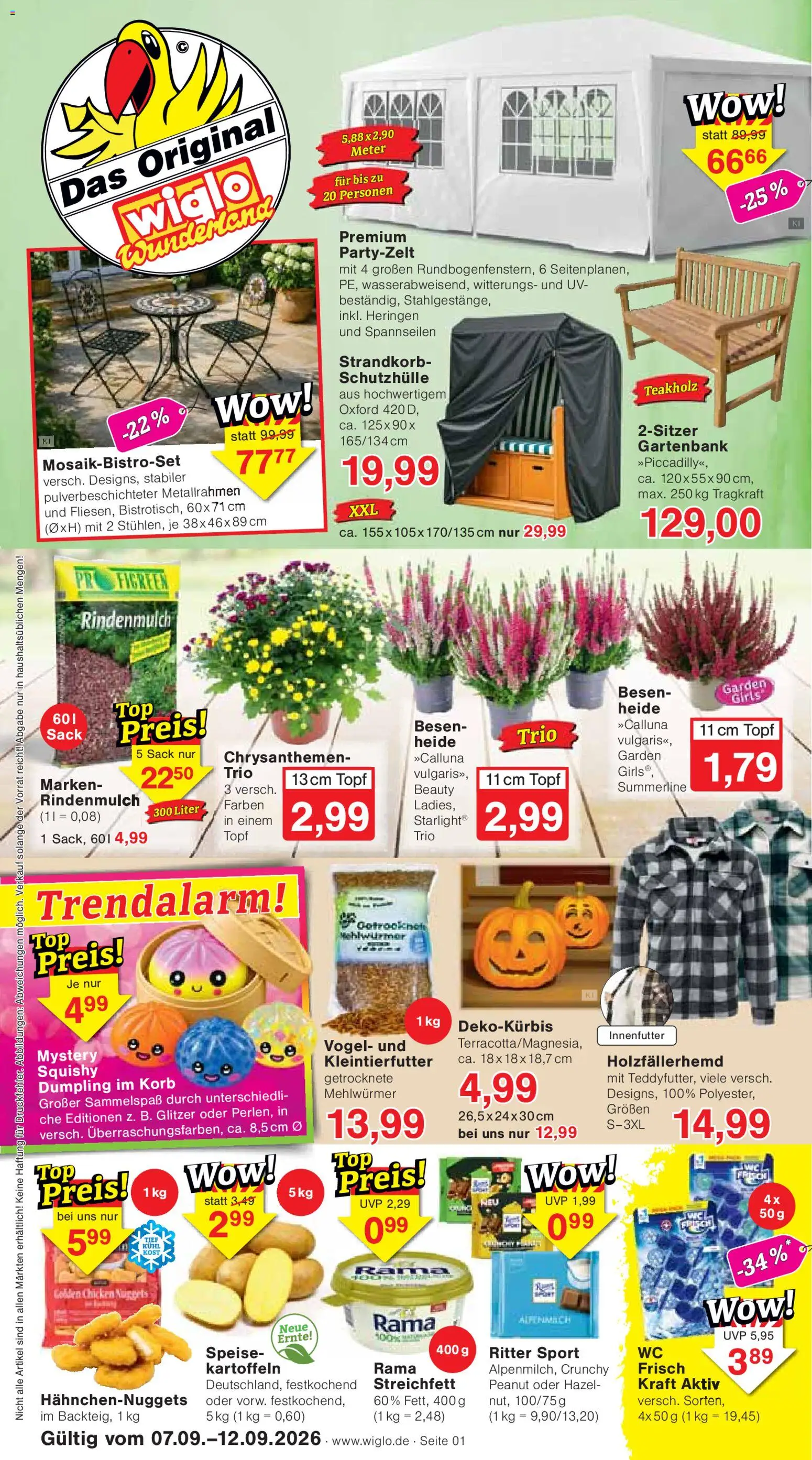 Wiglo Wunderland Prospekt – gültig ab 07.09.2026 | Seite: 1 | Produkte: Rama, Ritter sport, Korb, Kartoffeln