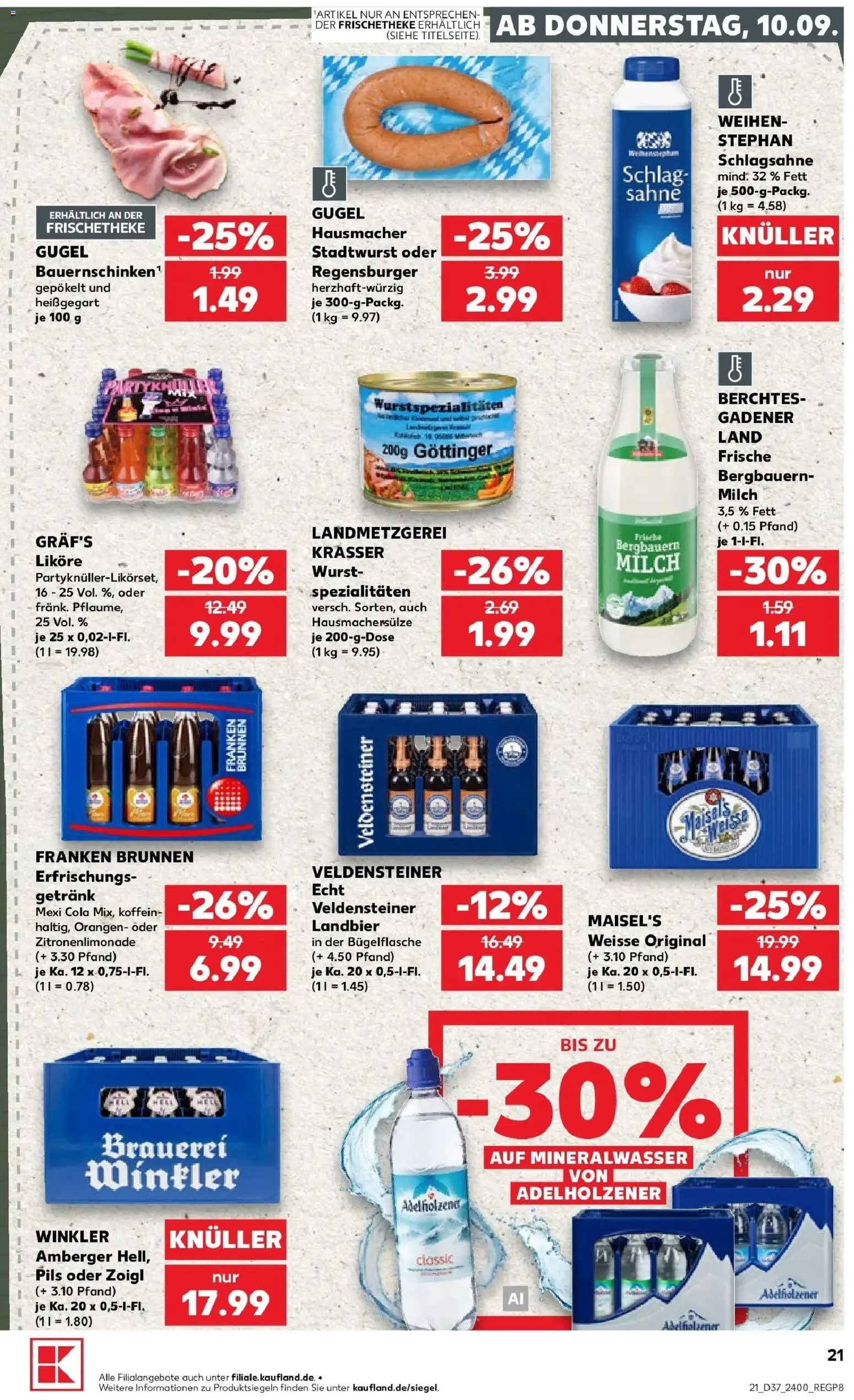 Prospekt Kaufland ab 10.09.2026 » Angebote Online zum Blättern | Seite: 21 | Produkte: Cola, Schlagsahne, Milch 3,5%, Wurst