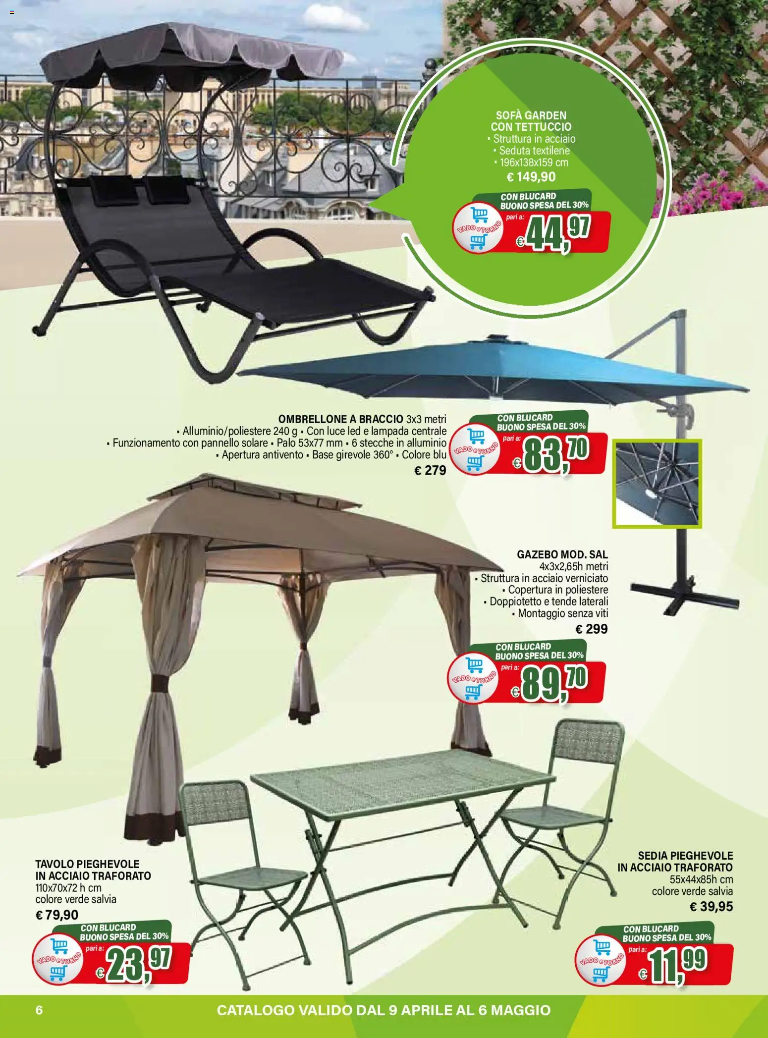 Volantino Il Gigante del 09.04.2026 | Pagina: 6 | Prodotti: Ombrellone, Gazebo, Sofá, Lampada